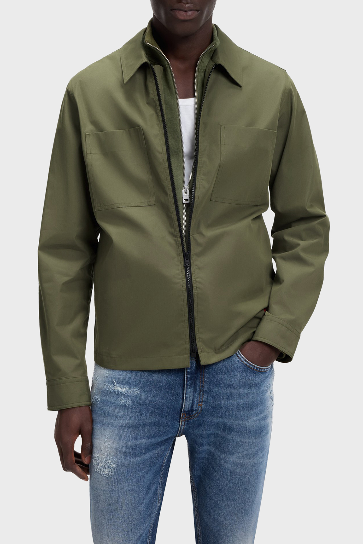 Hugo Pamuk Karışımlı Oversize Fit Fermuarlı Erkek Gömlek 50556274 389 HAKİ