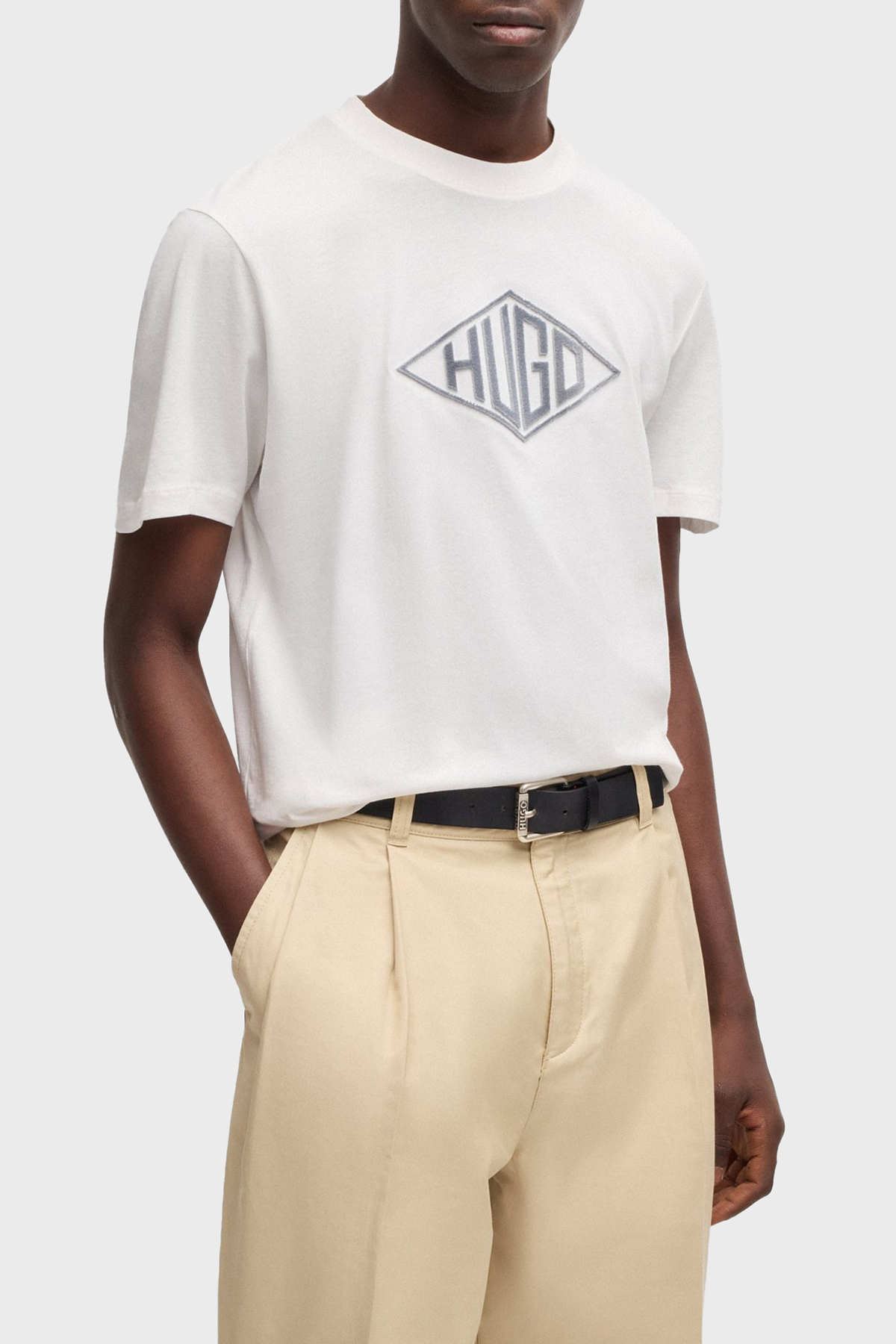 Hugo Pamuklu Geometrik Logo Nakışlı Regular Fit Bisiklet Yaka Erkek T Shirt 50534934 102 BEYAZ