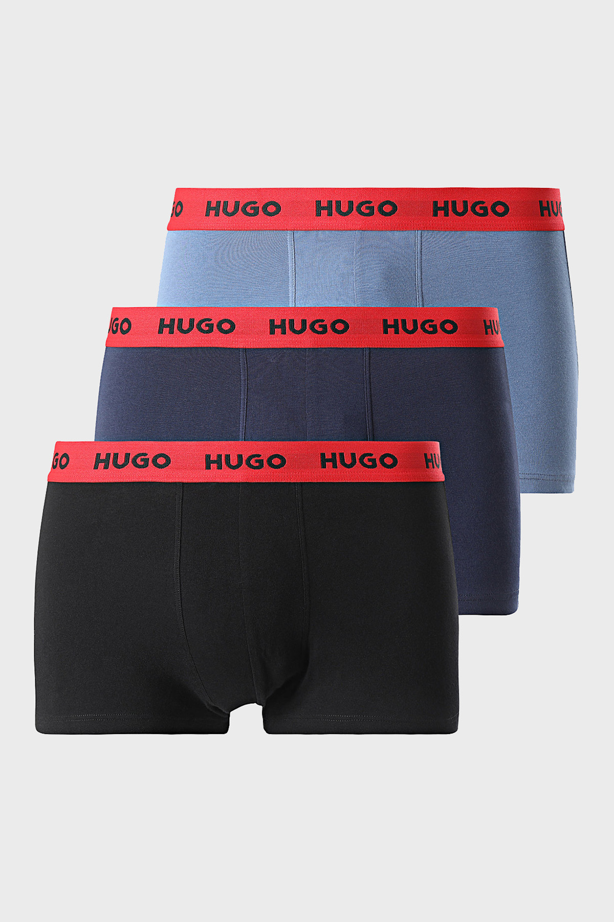 Hugo Pamuklu Logolu 3 Pack Erkek Boxer 50532611 970 Mavi-Siyah-Lacivert