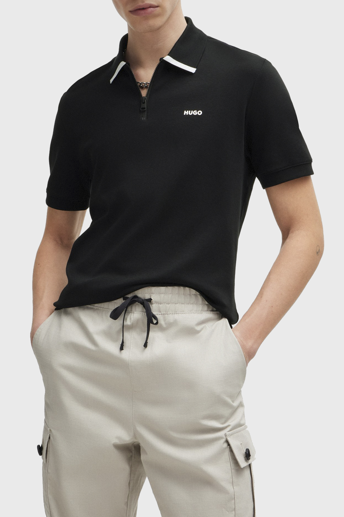 Hugo Pamuklu Regular Fit Fermuarlı Erkek Polo Yaka T Shirt 50511721 001 SİYAH