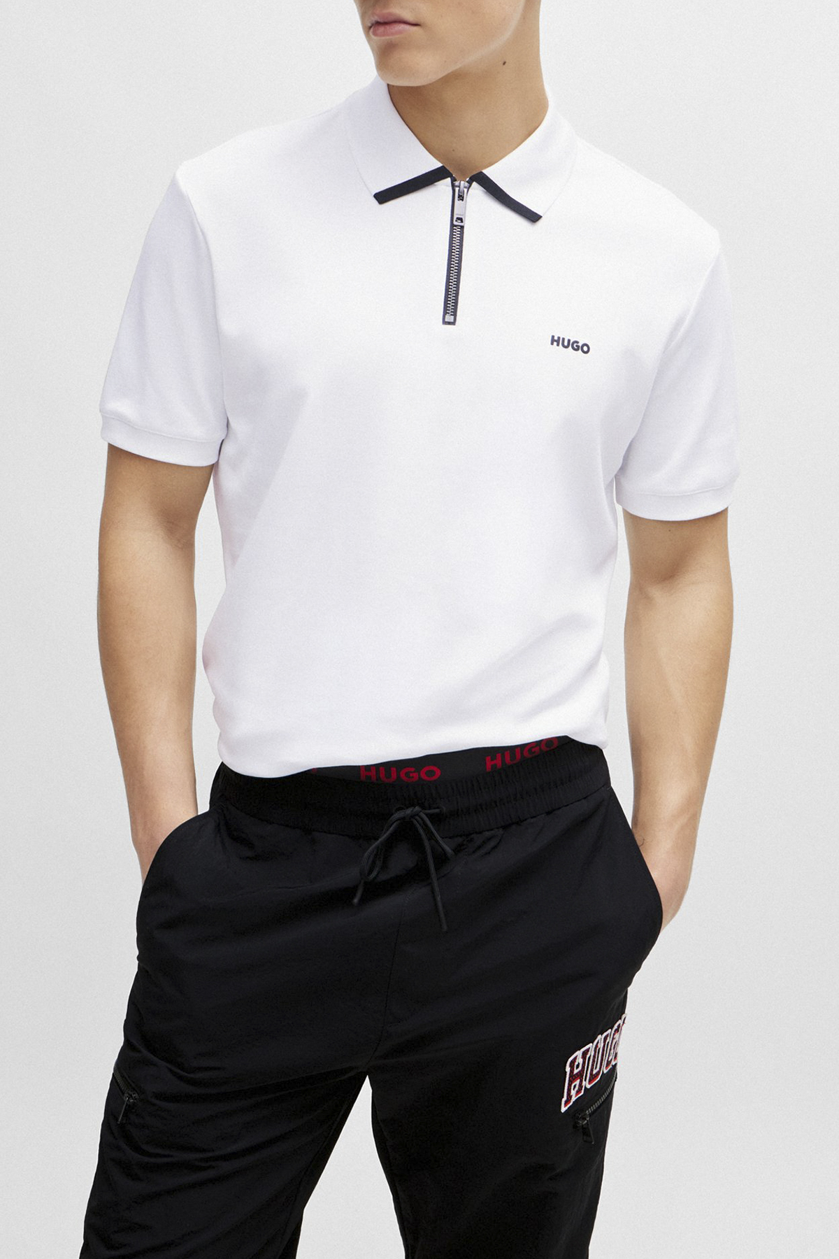Hugo Pamuklu Regular Fit Fermuarlı  Yaka T Shirt Erkek Polo 50511721 100 BEYAZ