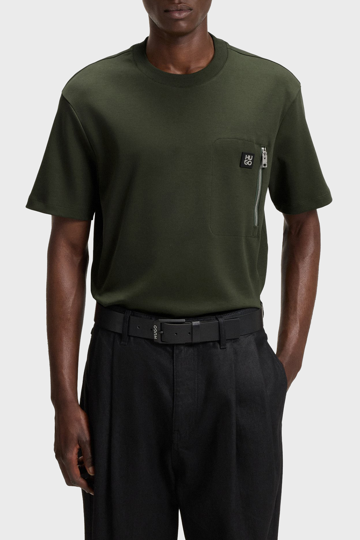 Hugo Pamuklu Relaxed Fit Fermuarlı Tek Cepli Bisiklet Yaka Erkek T Shirt 50542566 309 KOYU YEŞİL