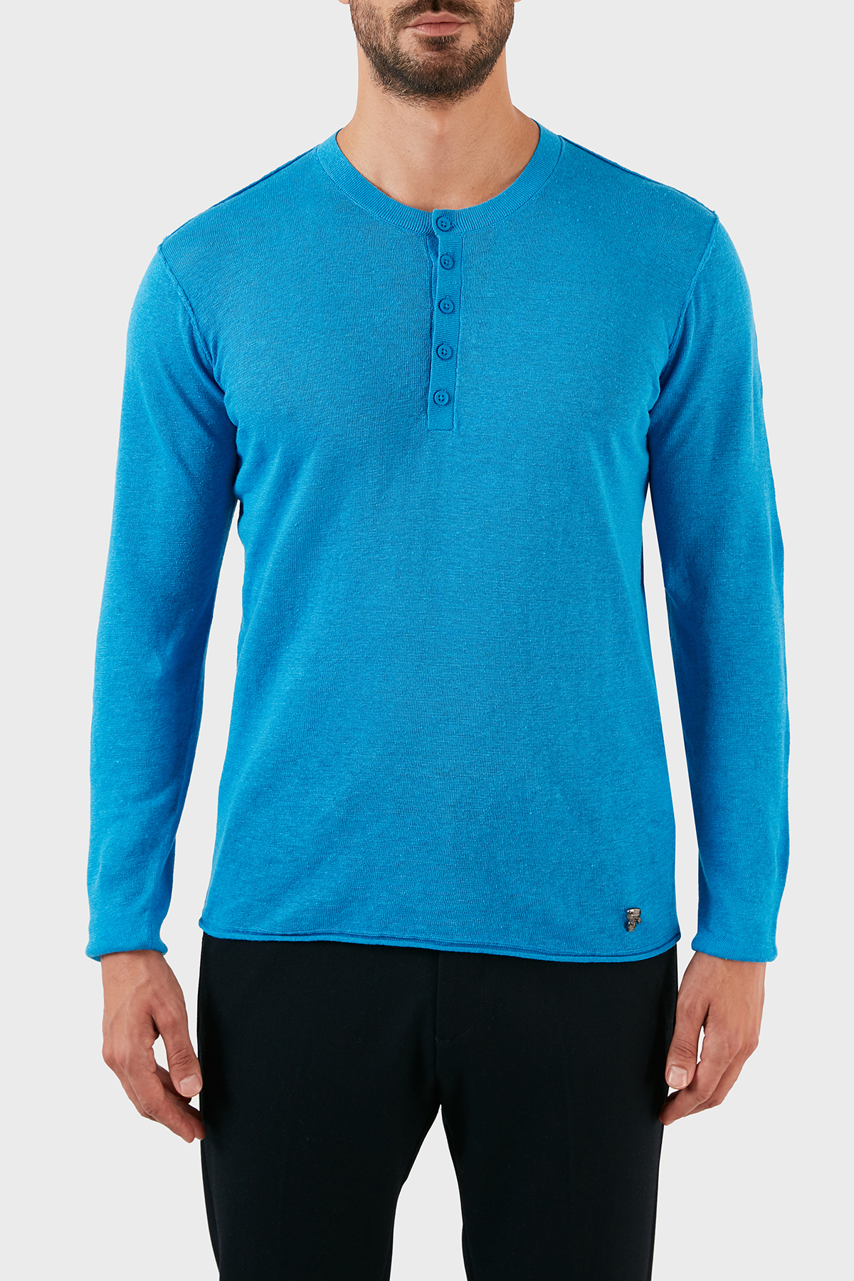Karl Lagerfeld % 100 Keten Slim Fit Düğmeli Sıfır Yaka Erkek Kazak 655045 0 521305 640 SAKS