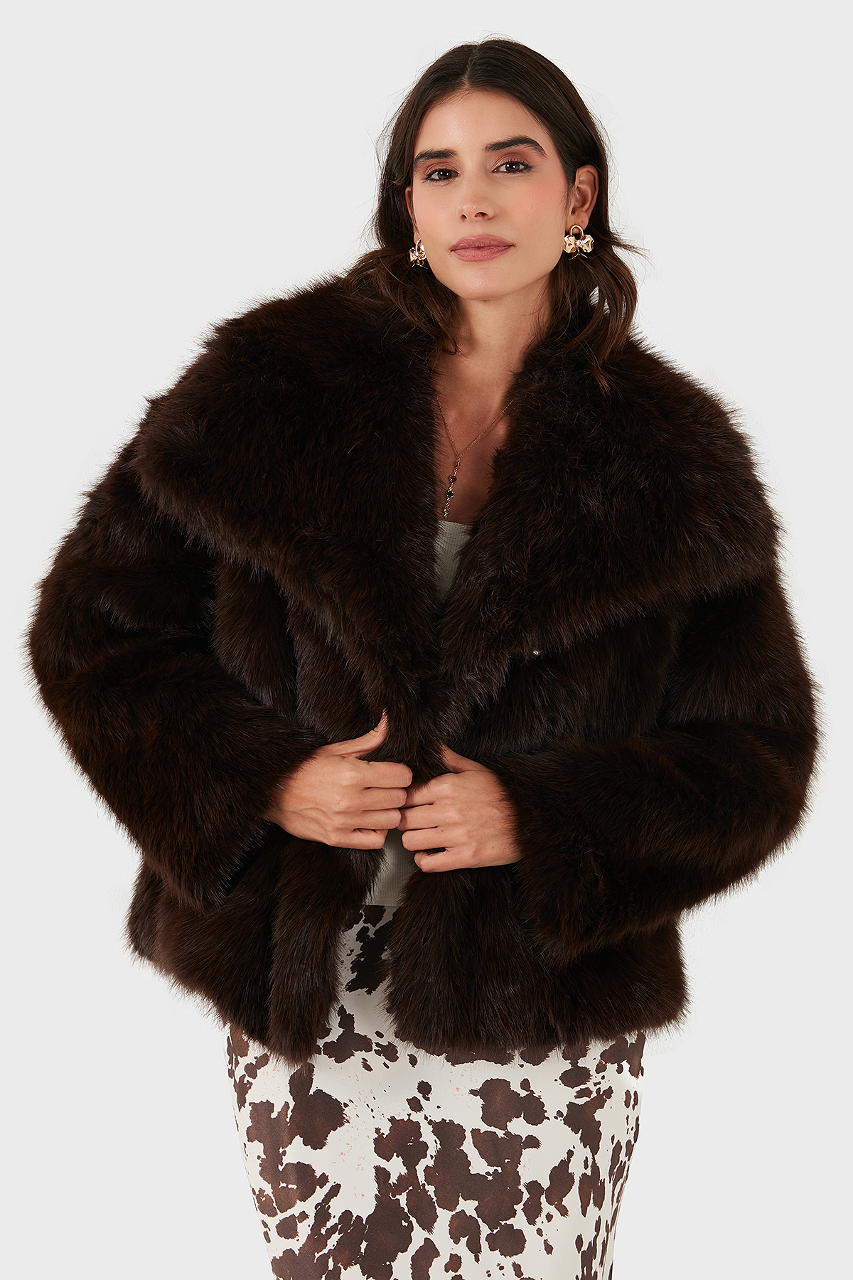 Lazzerini Tiziana Oversize Geniş Yaka Yumuşak Dokulu Kadın Kürk 68912364942P98 KAHVE