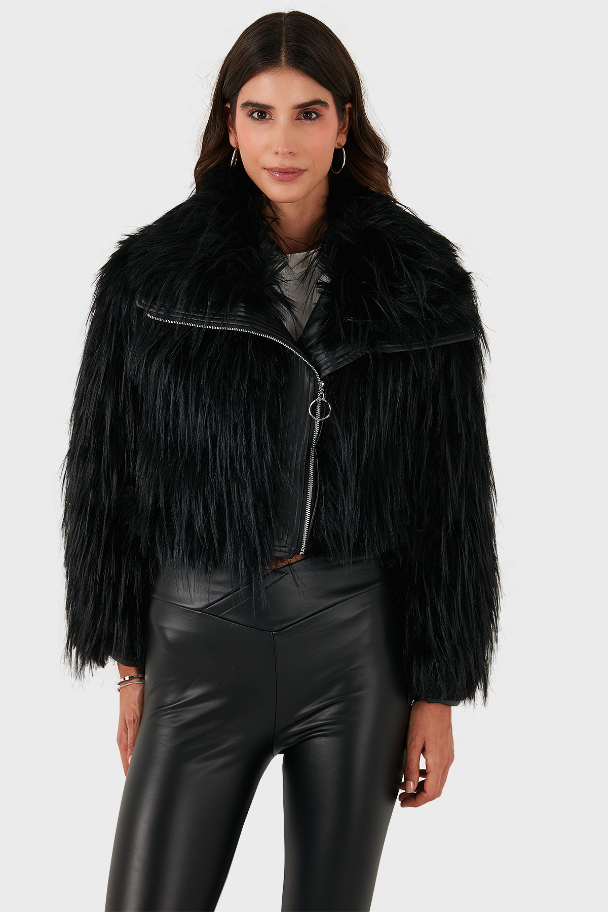 Lazzerini Tiziana Regular Fit Ceket Yaka Fermuarlı Kadın Kürk 68912367948PR116 SİYAH