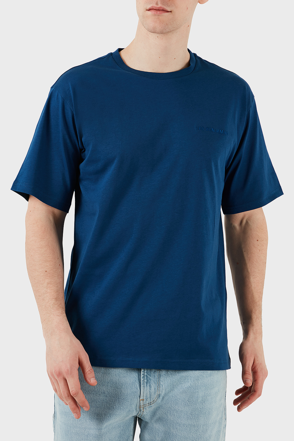 Les Benjamins % 100 Pamuk Regular Fit Bisiklet Yaka Logolu Erkek T Shirt LBNOOSESSMUTS-309 LACİVERT
