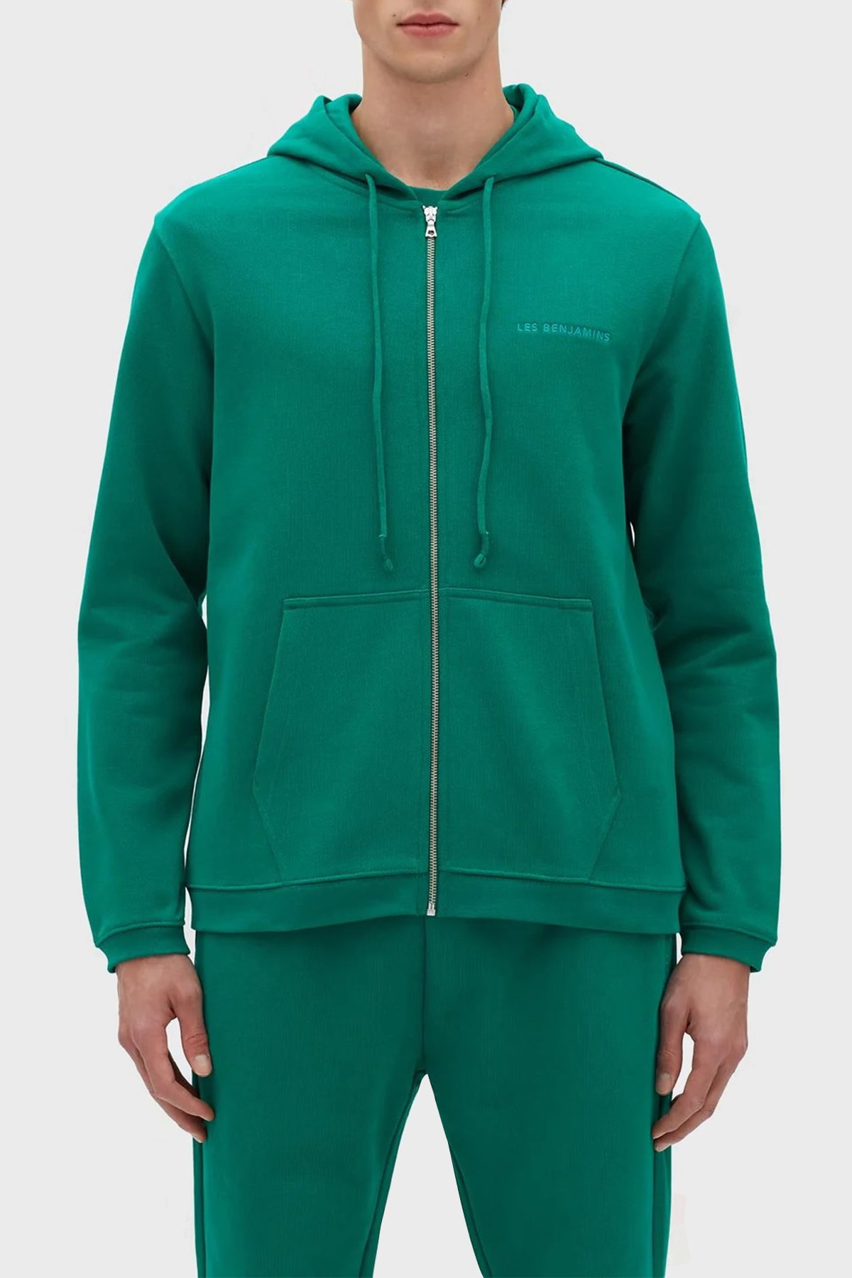 Les Benjamins % 100 Pamuk Regular Fit Fermuarlı Kapüşonlu Erkek Sweat LB23SSESSMUZH-301 YEŞİL
