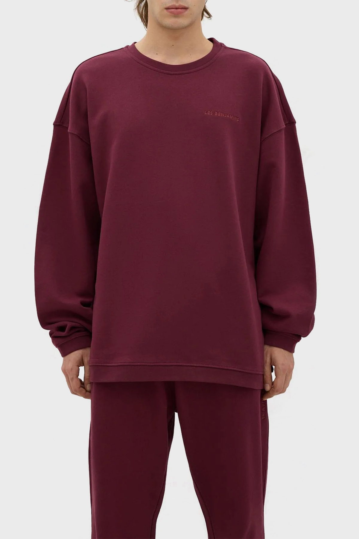 Les Benjamins Bisiklet Yaka % 100 Pamuk Relaxed Fit Erkek Sweat LB23FWESSMUSW-301 BORDO