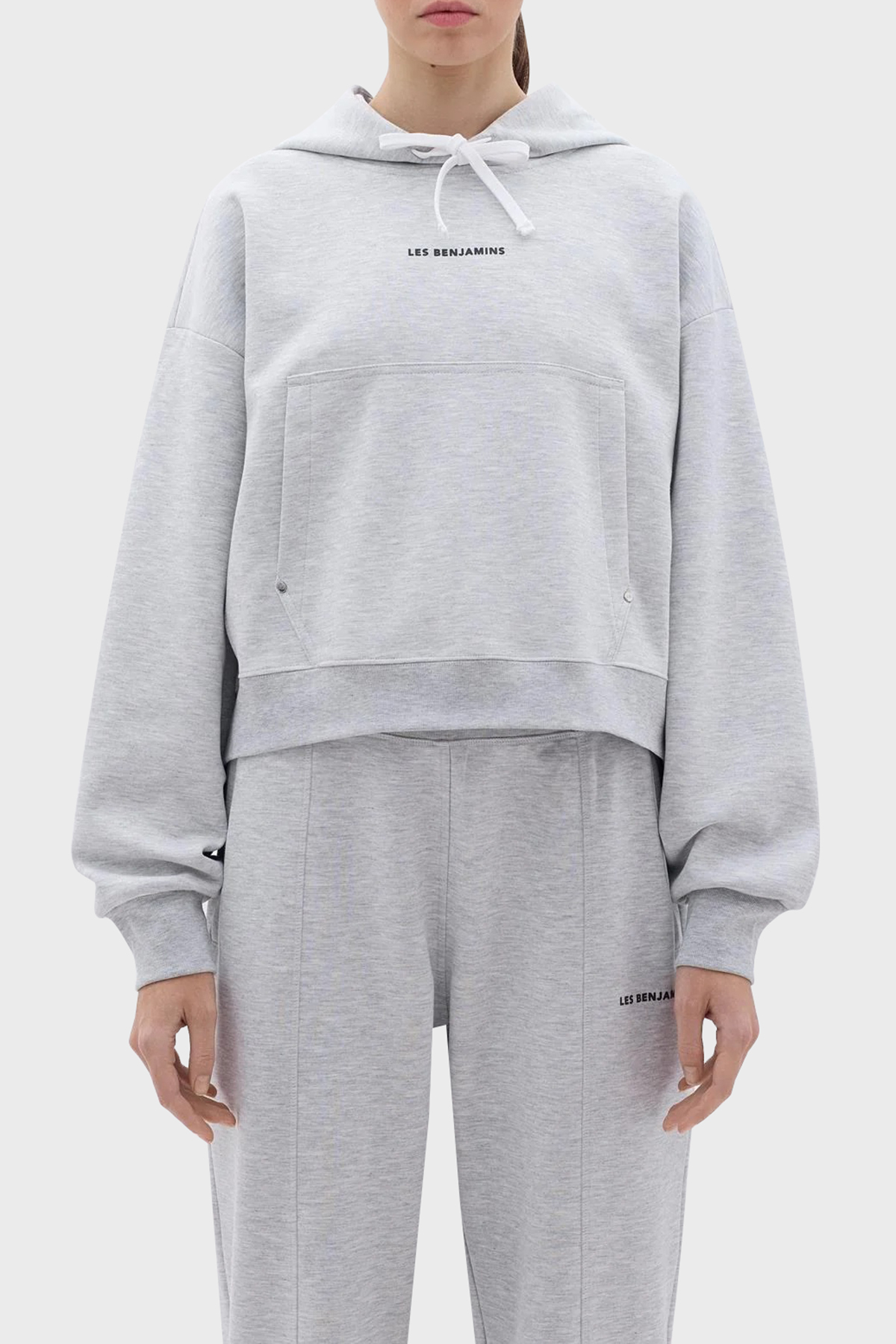 Les Benjamins Crop Fit Kapüşonlu Kadın Sweat LB23FWCLAFUHD-401 GRİ