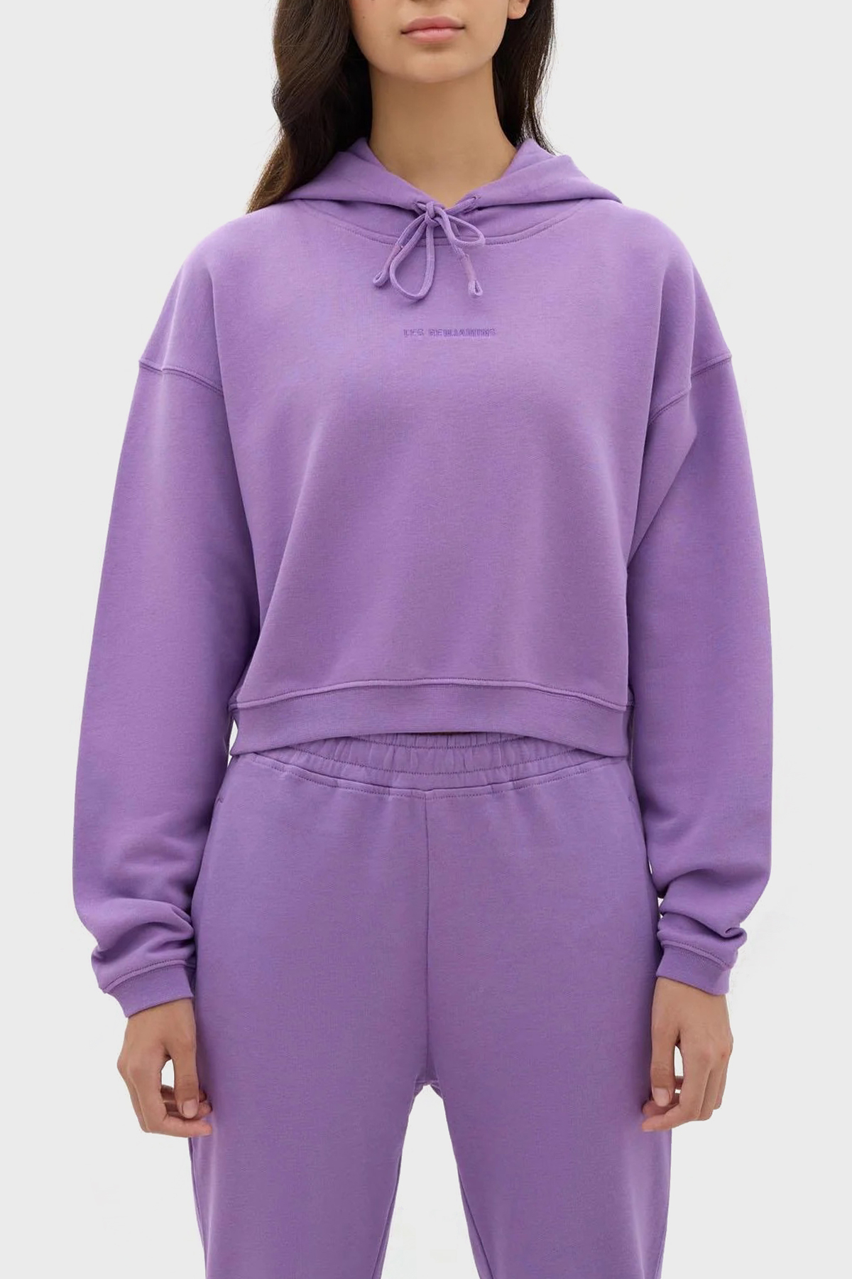 Les Benjamins Kapüşonlu % 100 Pamuk Crop Fit Kadın Sweat LB23FWESSFUHD-304 LİLA