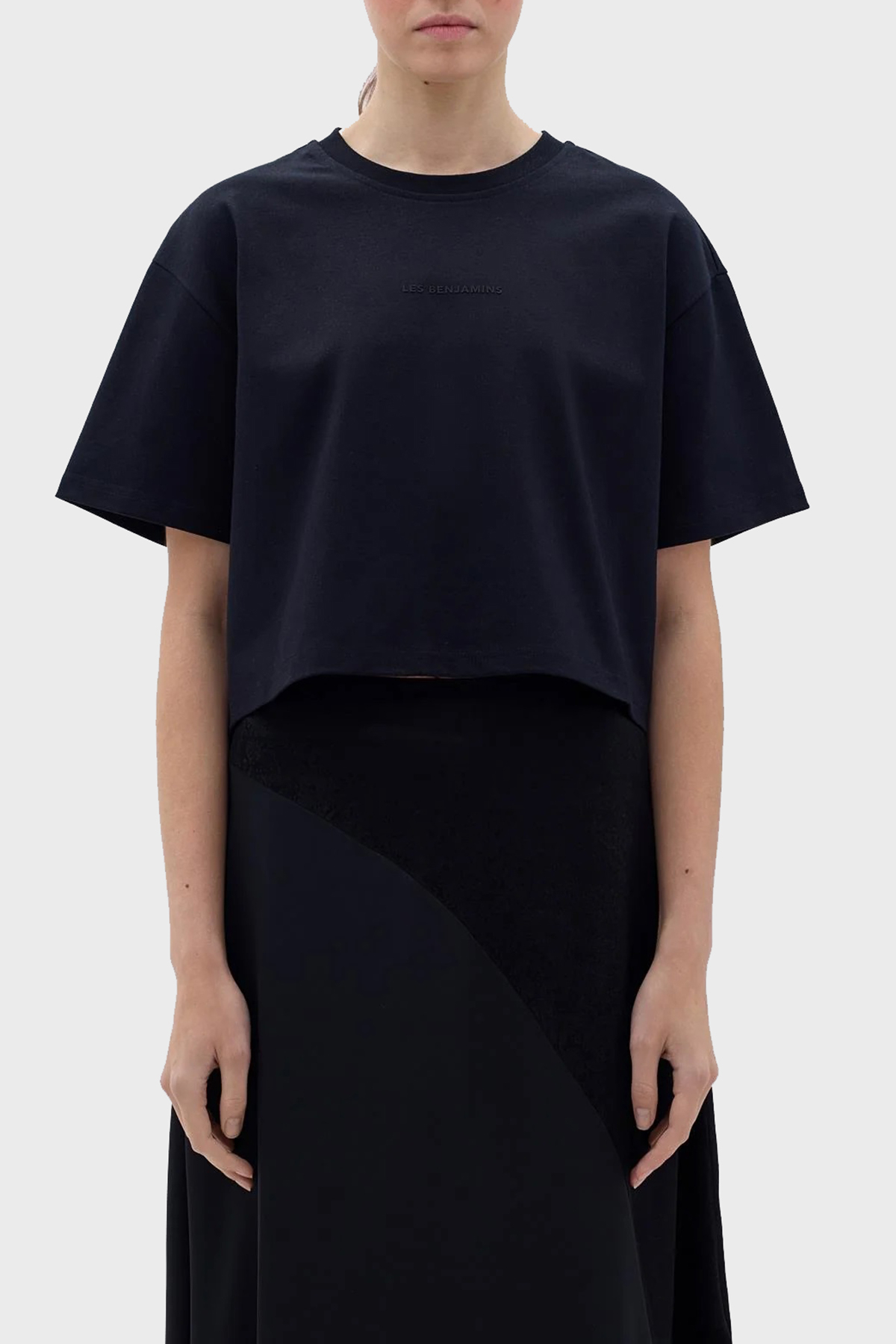Les Benjamins Logolu Bisiklet Yaka Pamuklu Crop Kadın T Shirt LB23FWCLAFUTS-408 SİYAH