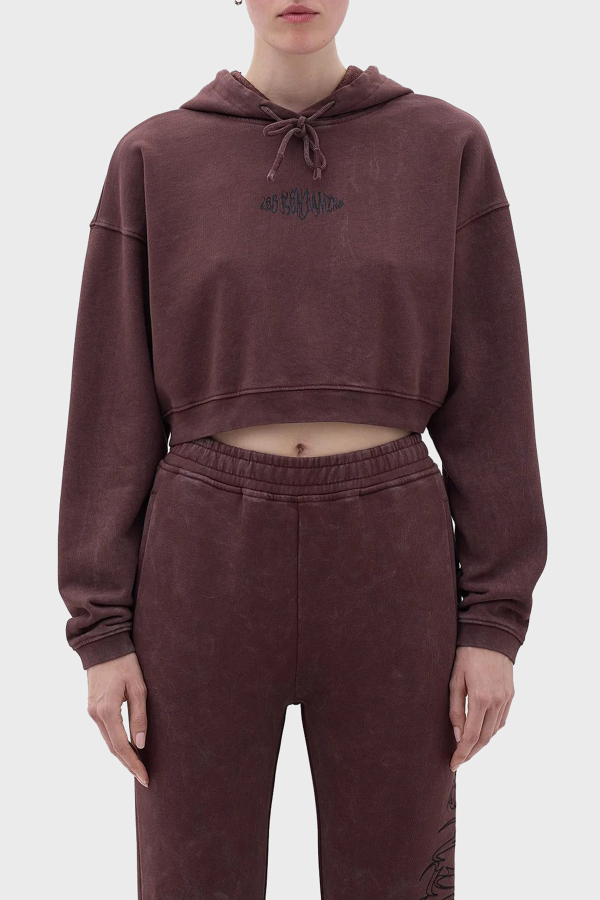 Les Benjamins Logolu Kapüşonlu Relaxed Fit Crop Kadın Sweat LB23FWFRWFUHD-001 KAHVE