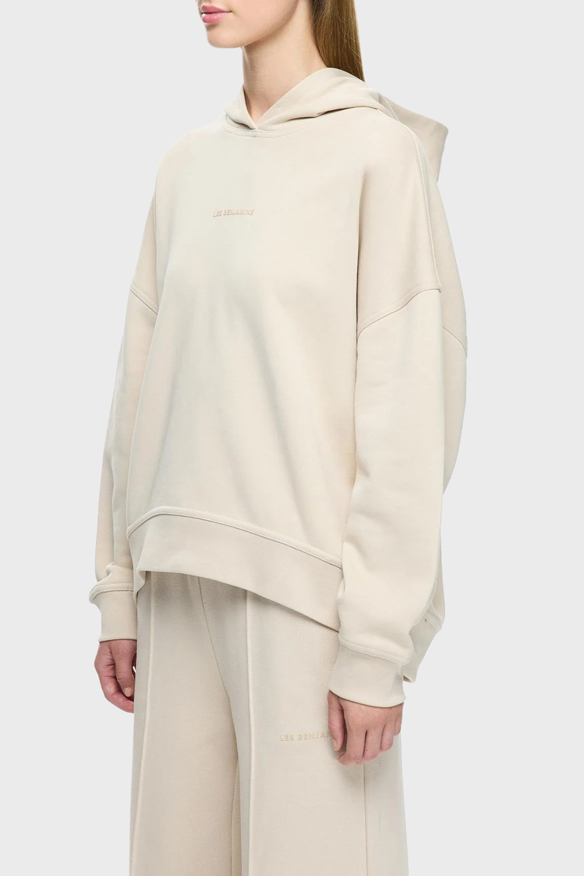 Les Benjamins Logolu Pamuklu Regular Fit Kapüşonlu Kadın Sweat LB25FWCLAFUHD-401 BEJ