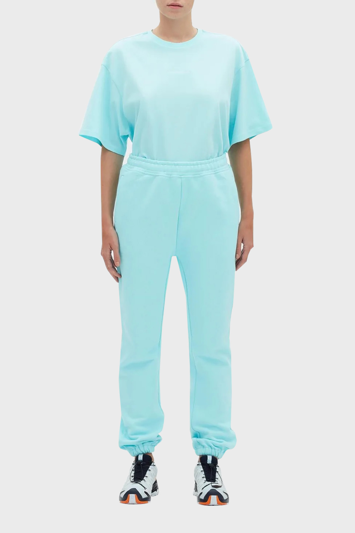 Les Benjamins Logolu Regular Fit Elastik Bel Bantlı Cepli % 100 Pamuk Kadın Pantolon LB22FWESSFUSP-305 TURKUAZ
