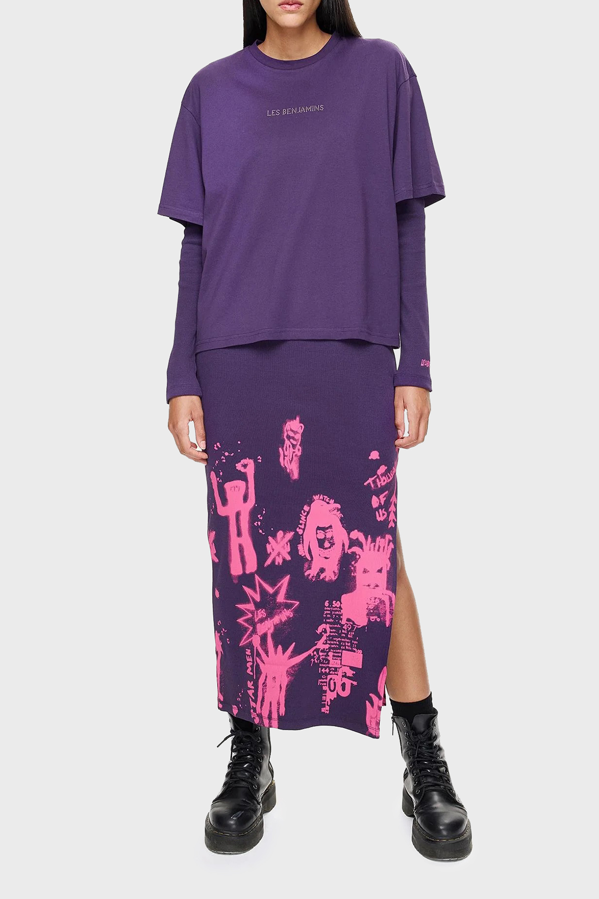 Les Benjamins Oversized Fit Bisiklet Yaka Kadın T Shirt LB24FWEAPFUTS-002 MOR