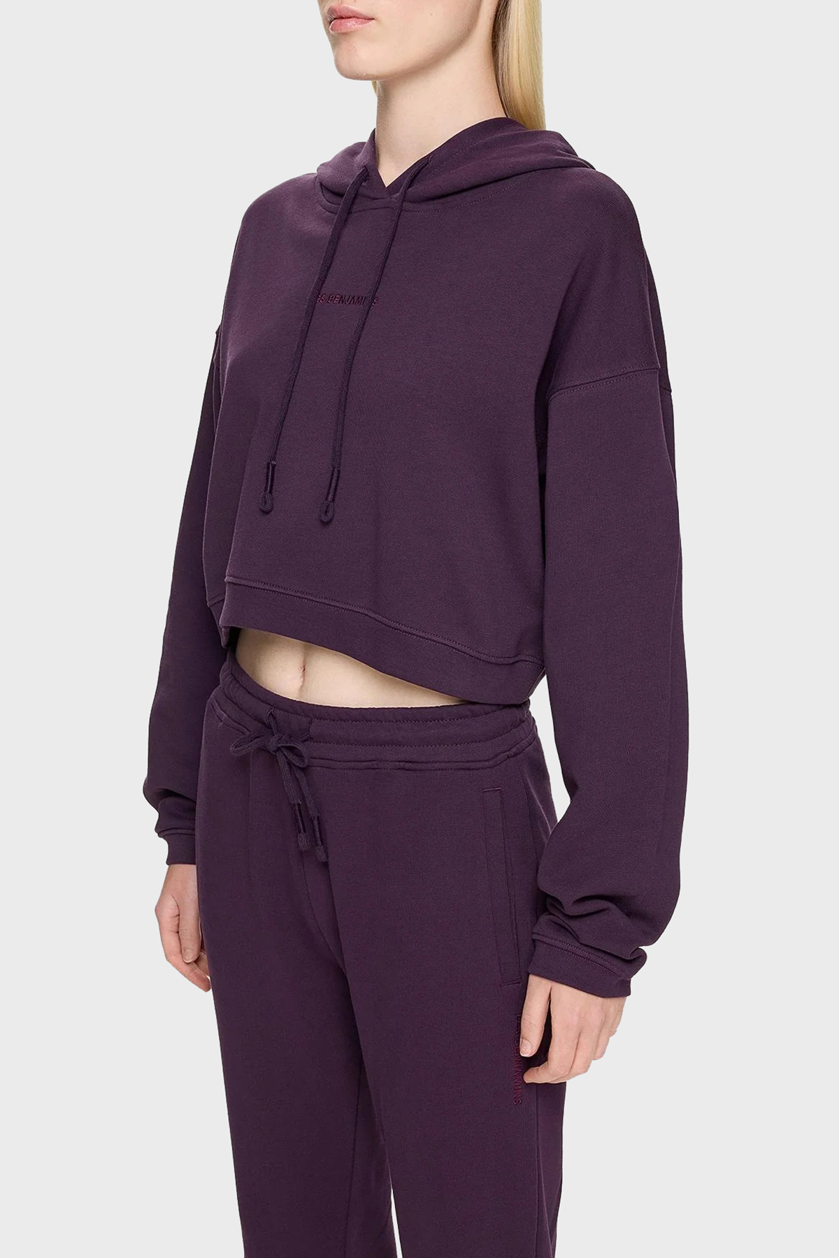 Les Benjamins Pamuklu Crop Fit Kapüşonlu Kadın Sweat LB24FWESSFUHD-303 MOR