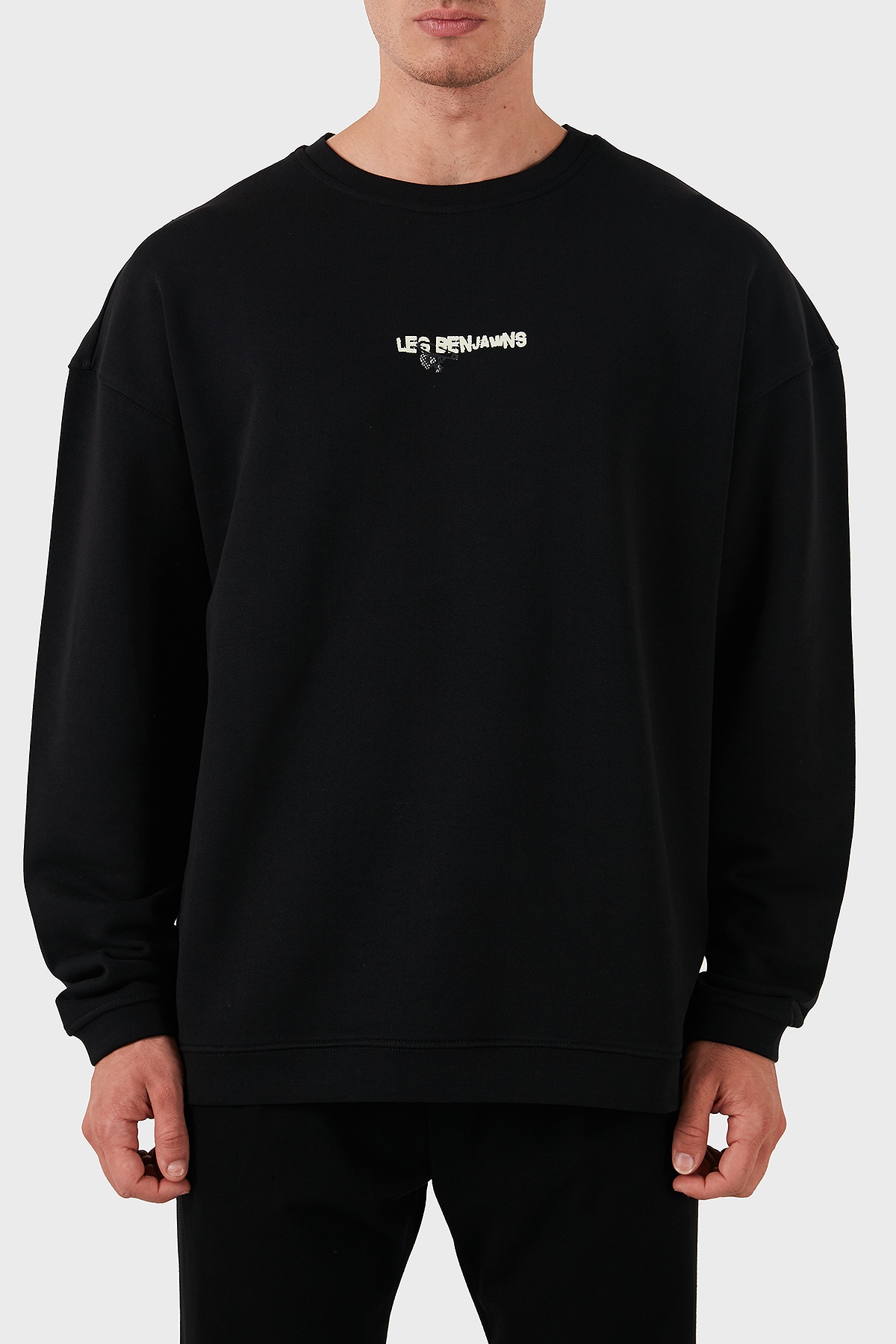 Les Benjamins Pamuklu Logolu Regular Fit Bisiklet Yaka Erkek Sweat LB24FWEAPMUSW-001 SİYAH