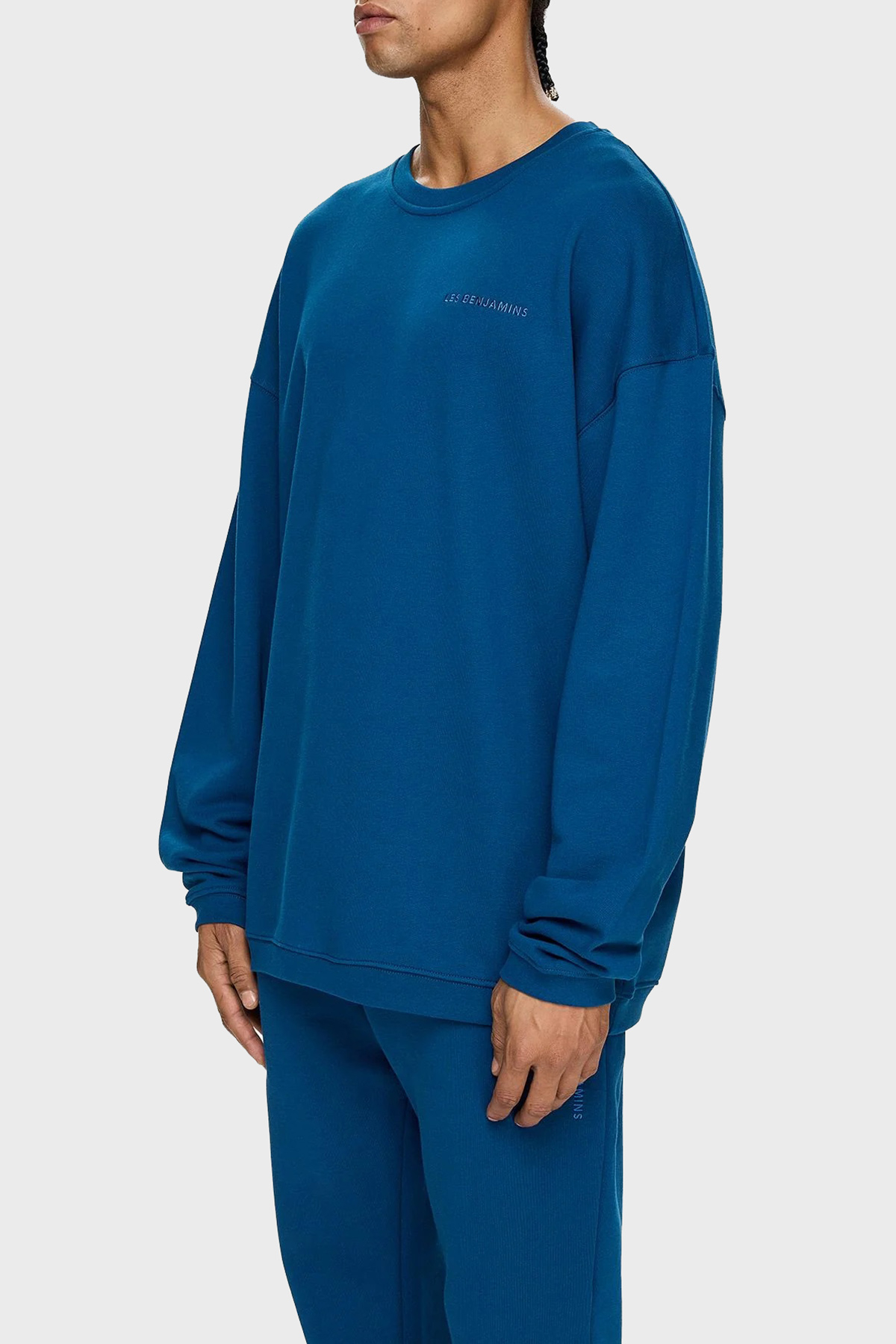 Les Benjamins Pamuklu Oversize Bisiklet Yaka Erkek Sweat LB24FWESSMUSW-302 PETROL