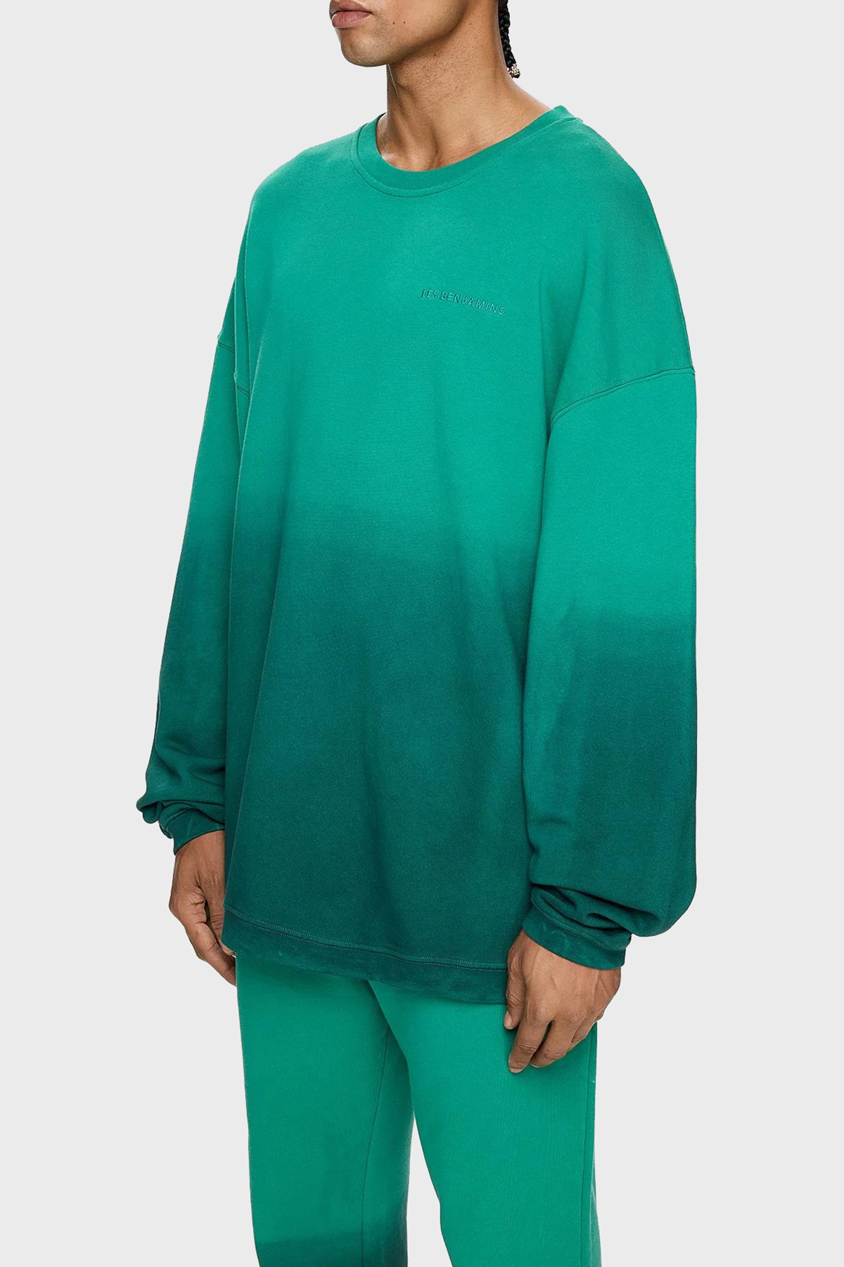 Les Benjamins Pamuklu Oversize Bisiklet Yaka Erkek Sweat LB24FWESSMUSW-304 YEŞİL