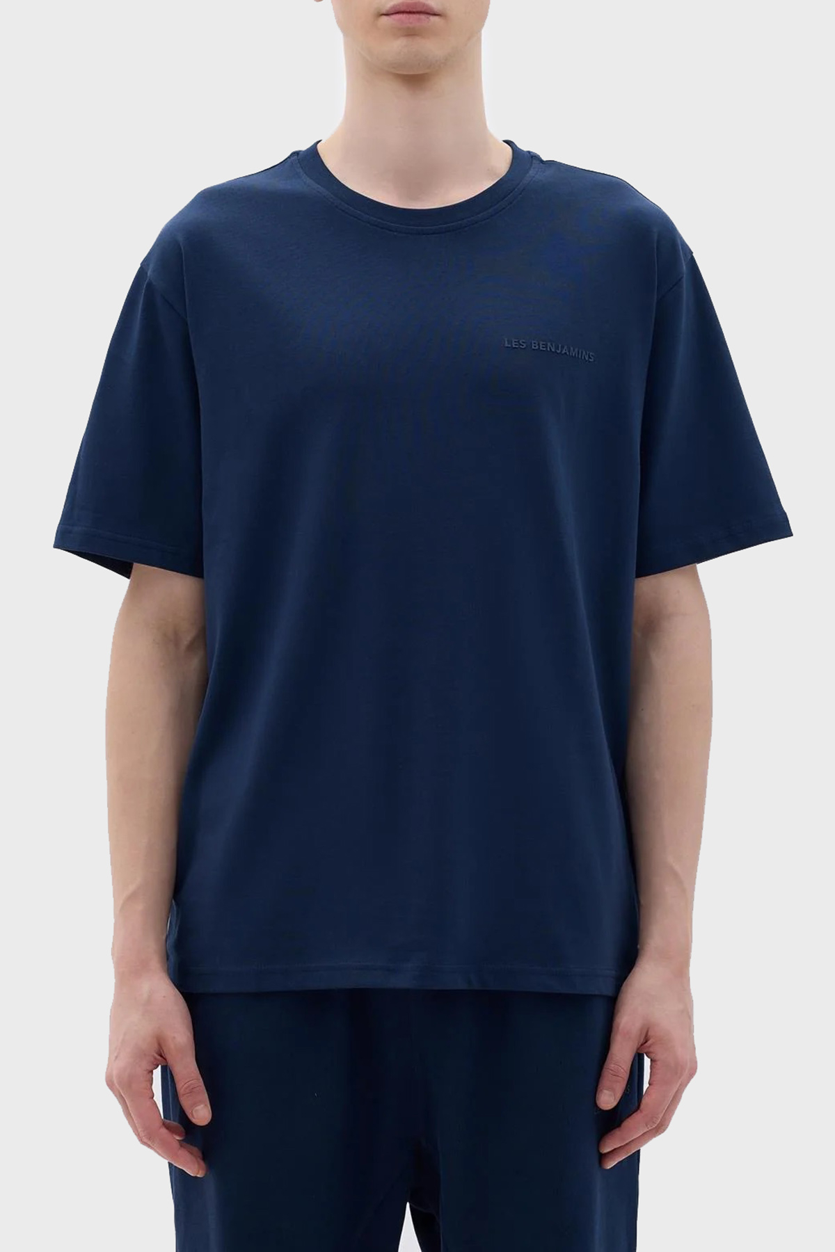 Les Benjamins Pamuklu Oversize Bisiklet Yaka Erkek T Shirt LB23FWCLAMUTS-406 LACİVERT