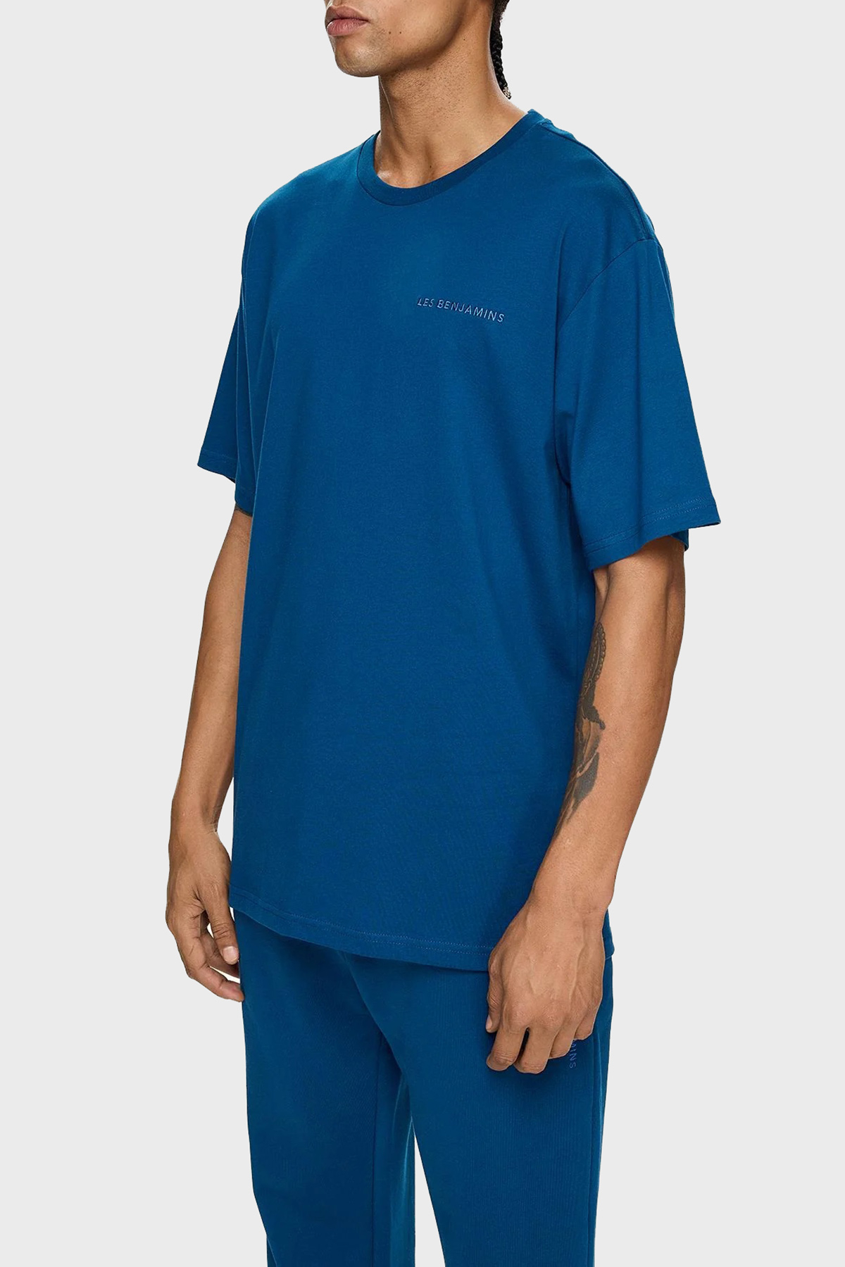 Les Benjamins Pamuklu Oversize Bisiklet Yaka Erkek T Shirt LB24FWESSMUTS-302 PETROL