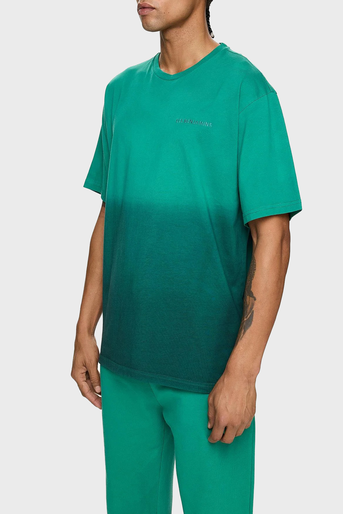 Les Benjamins Pamuklu Oversize Bisiklet Yaka Erkek T Shirt LB24FWESSMUTS-304 YEŞİL