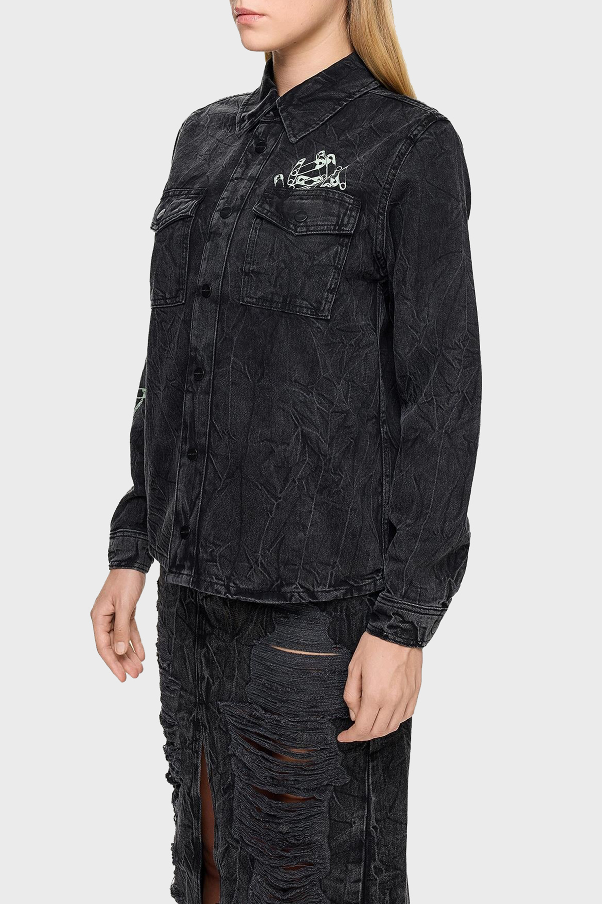 Les Benjamins Pamuklu Regular Fit Cepli Denim Kadın Gömlek LB24FWEAPFUSH-002 ANTRASİT