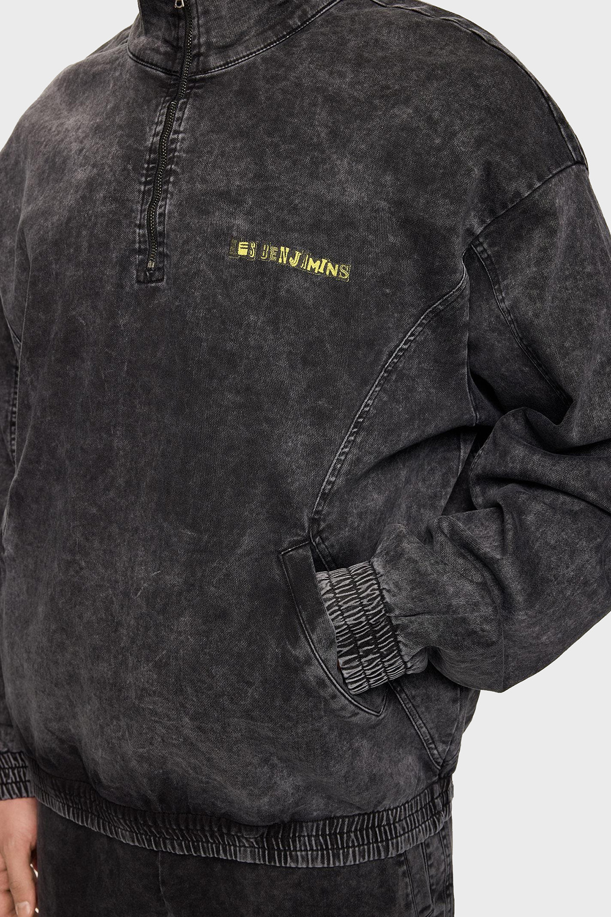Les Benjamins Pamuklu Regular Fit Dik Yaka Logolu Kot Erkek Sweat LB24FWEAPMUTT-003 SİYAH