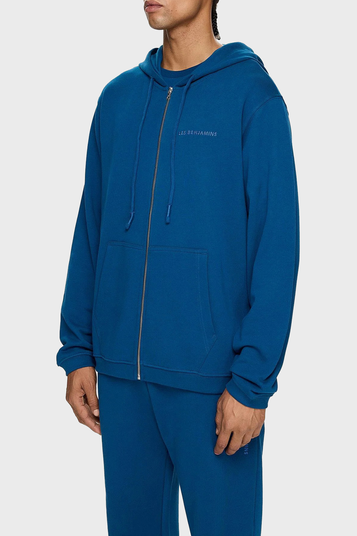 Les Benjamins Pamuklu Regular Fit Kapüşonlu Fermuarlı Erkek Sweat LB24FWESSMUZH-302 PETROL