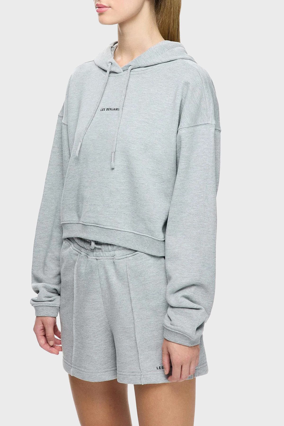 Les Benjamins Pamuklu Regular Fit Kapüşonlu Yaka Logolu Kadın Sweat LBNOOSCORFUHD-308 AÇIK GRİ