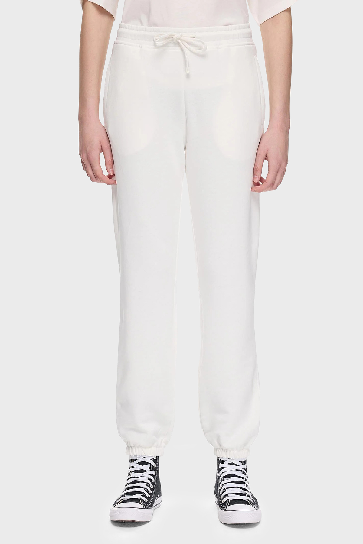Les Benjamins Pamuklu Regular Fit Normal Bel Lastikli Paça Kadın Pantolon LBNOOSESSFUSP-306 BEYAZ