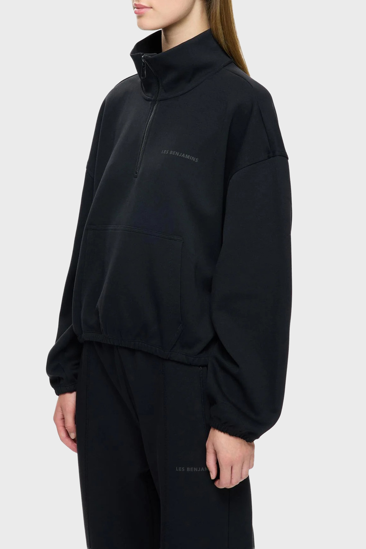 Les Benjamins Pamuklu Regular Fit Yarım Fermuarlı Dik Yaka Kadın Sweat LB25FWCLAFUSW-403 SİYAH