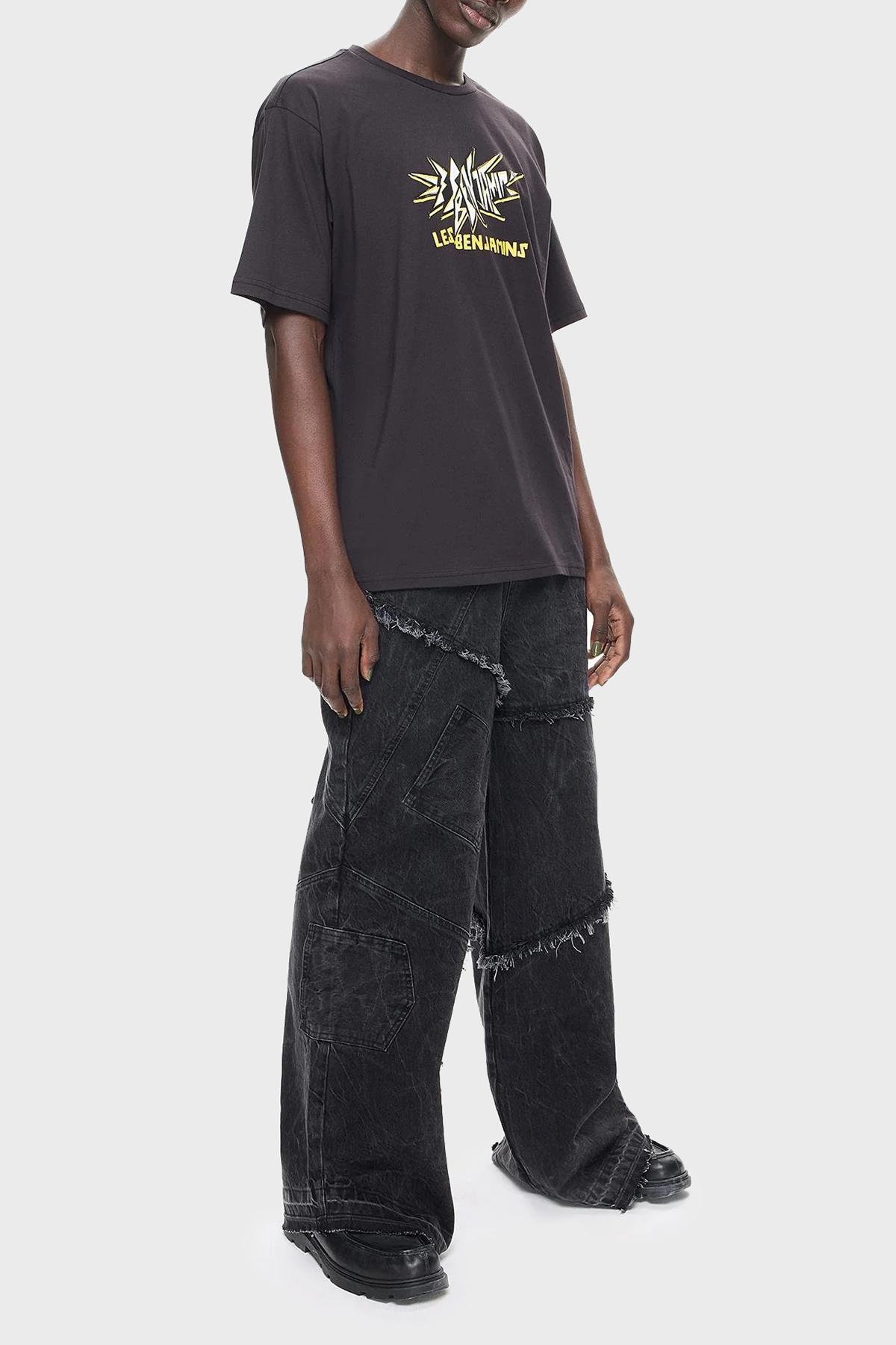 Les Benjamins Pamuklu Relaxed Fit Bisiklet Yaka Erkek T Shirt LB24FWEAPMUTS-059 SİYAH