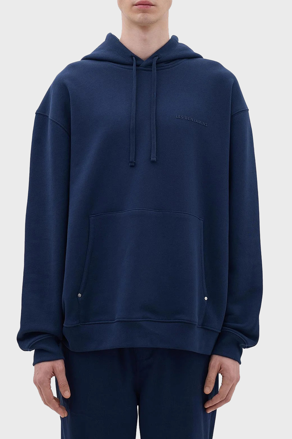 Les Benjamins Pamuklu Relaxed Fit Kapüşonlu Erkek Sweat LB23FWCLAMUHD-402 LACİVERT