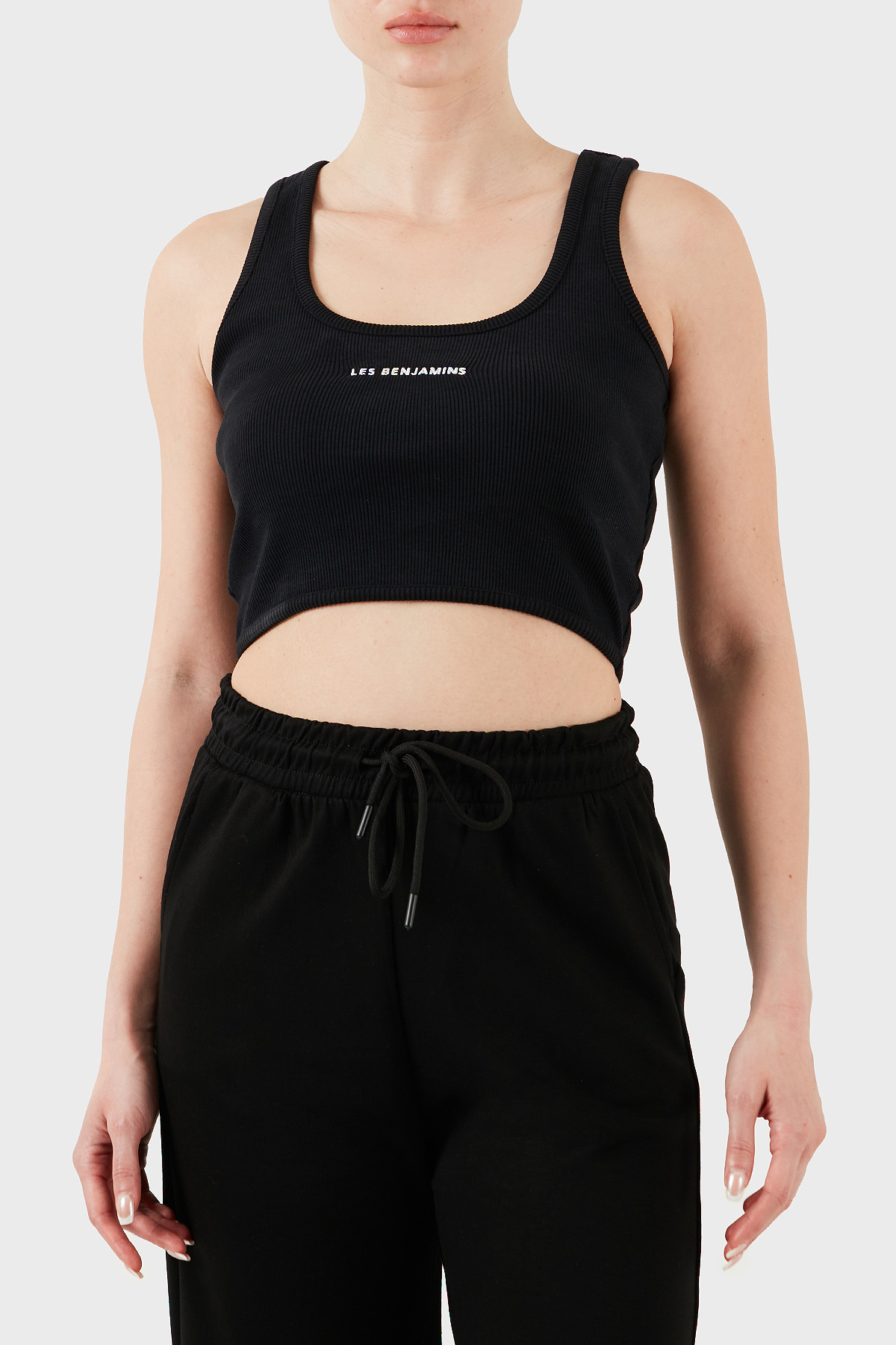 Les Benjamins Pamuklu Slim Fit Kare Yaka Logolu Kadın Top LBNOOSESSFUTN-307 SİYAH