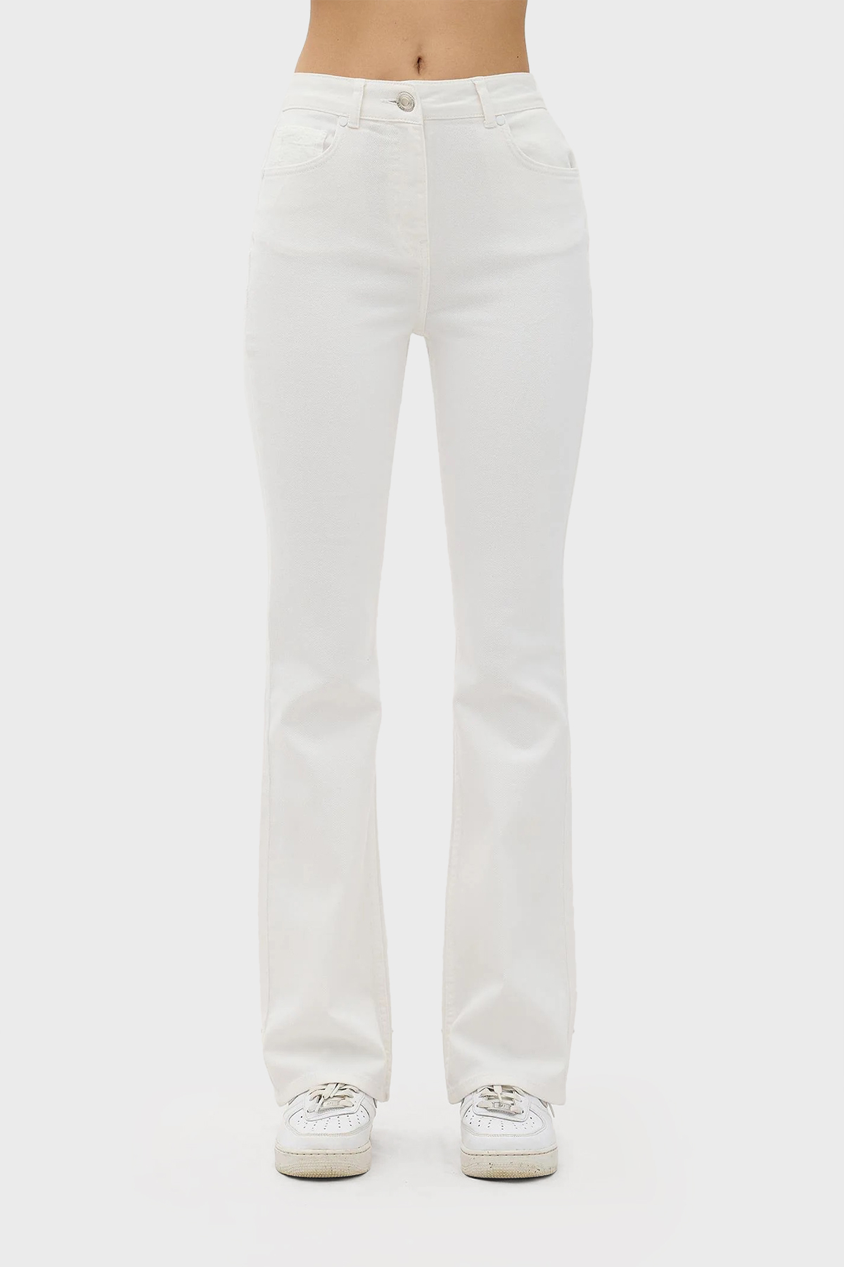 Les Benjamins Pamuklu Yüksek Bel Flare Jeans Kadın Kot Pantolon LB24SSKISFUPT-006 BEYAZ