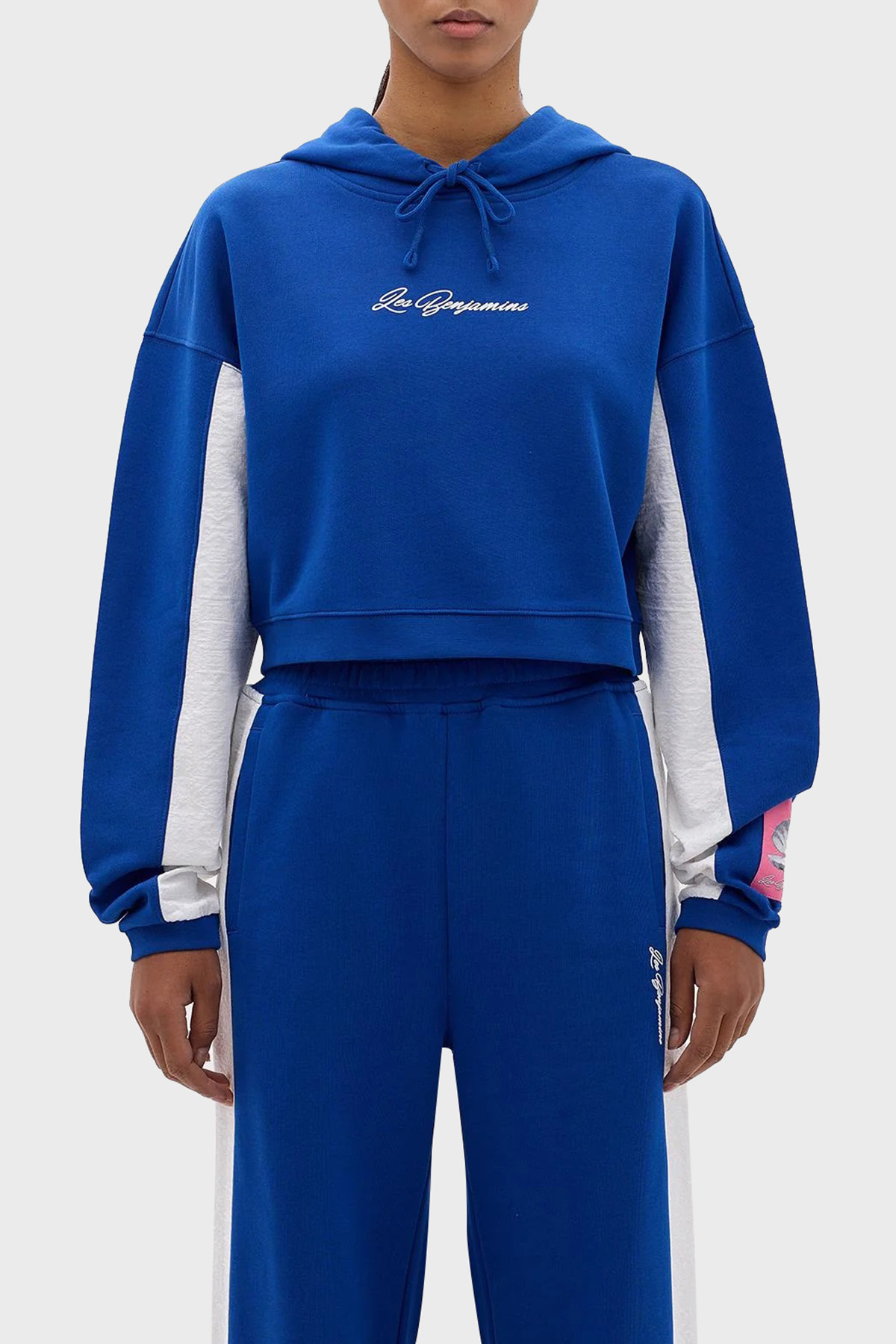 Les Benjamins Relaxed Fit Kapüşonlu Crop Kadın Sweat LB24SSKISFUHD-004 MAVİ