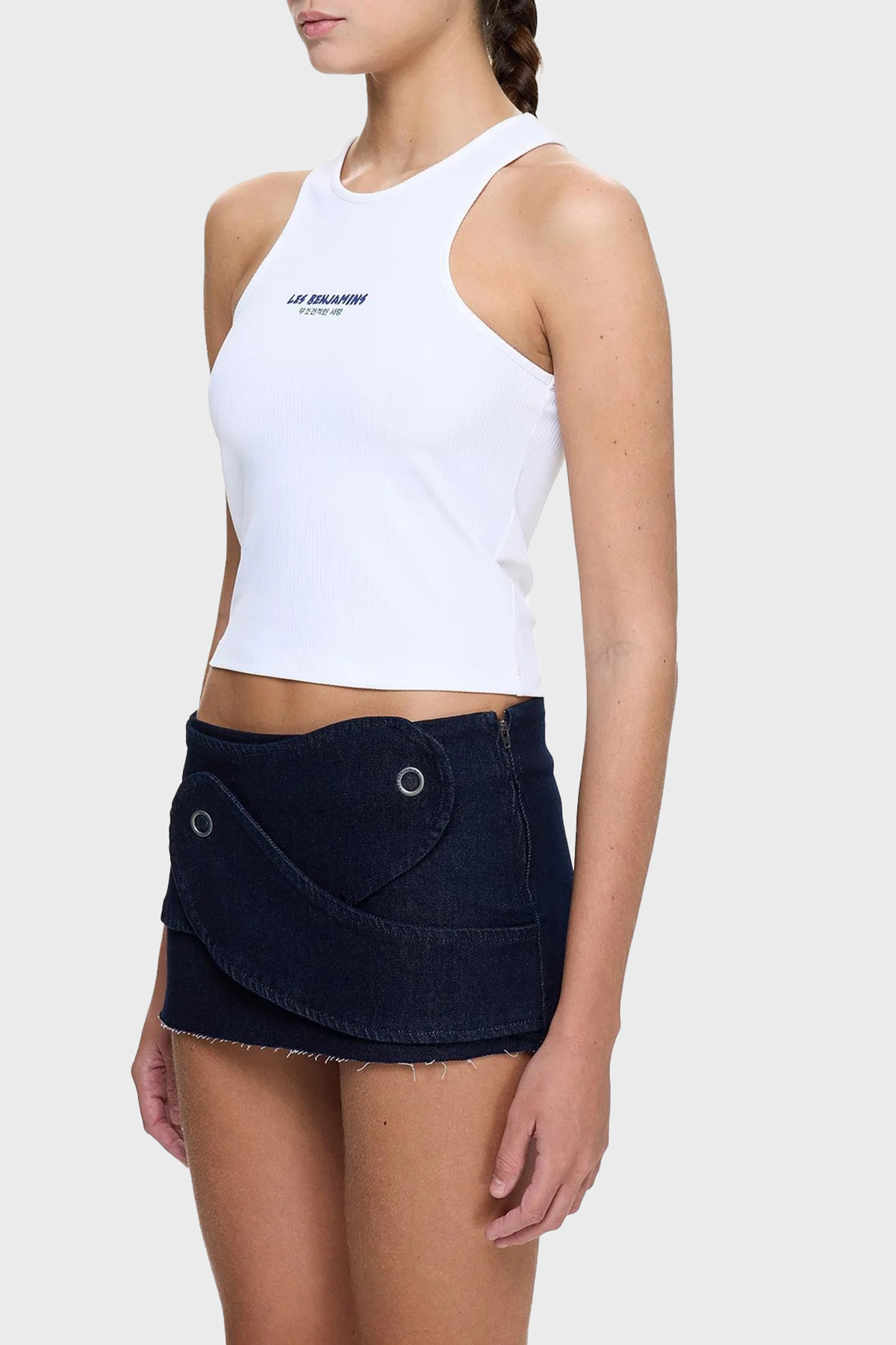 Les Benjamins Slim Fit Halter Yaka Logolu Kadın Top LB25SSUNLFUTN-006 BEYAZ