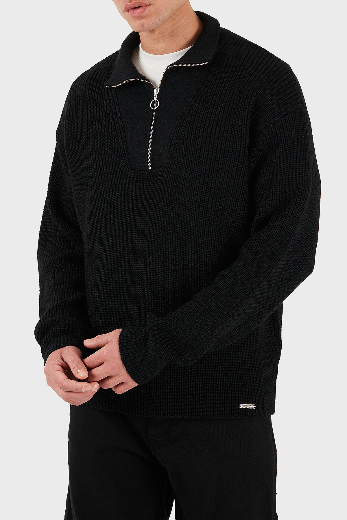 Les Benjamins Yün karışım Regular Fit Dik Yaka Erkek Sweat LB25FWCLAMUSW-403 SİYAH