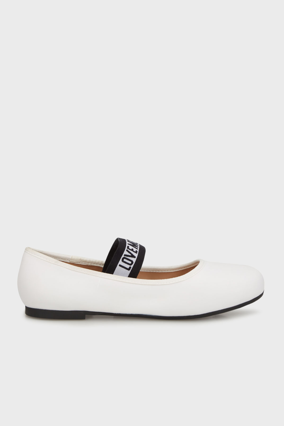 Love Moschino Logolu Hakiki Deri Tek Bantlı Babet Kadın Ayakkabı JA11071G0MIE0100 BEYAZ