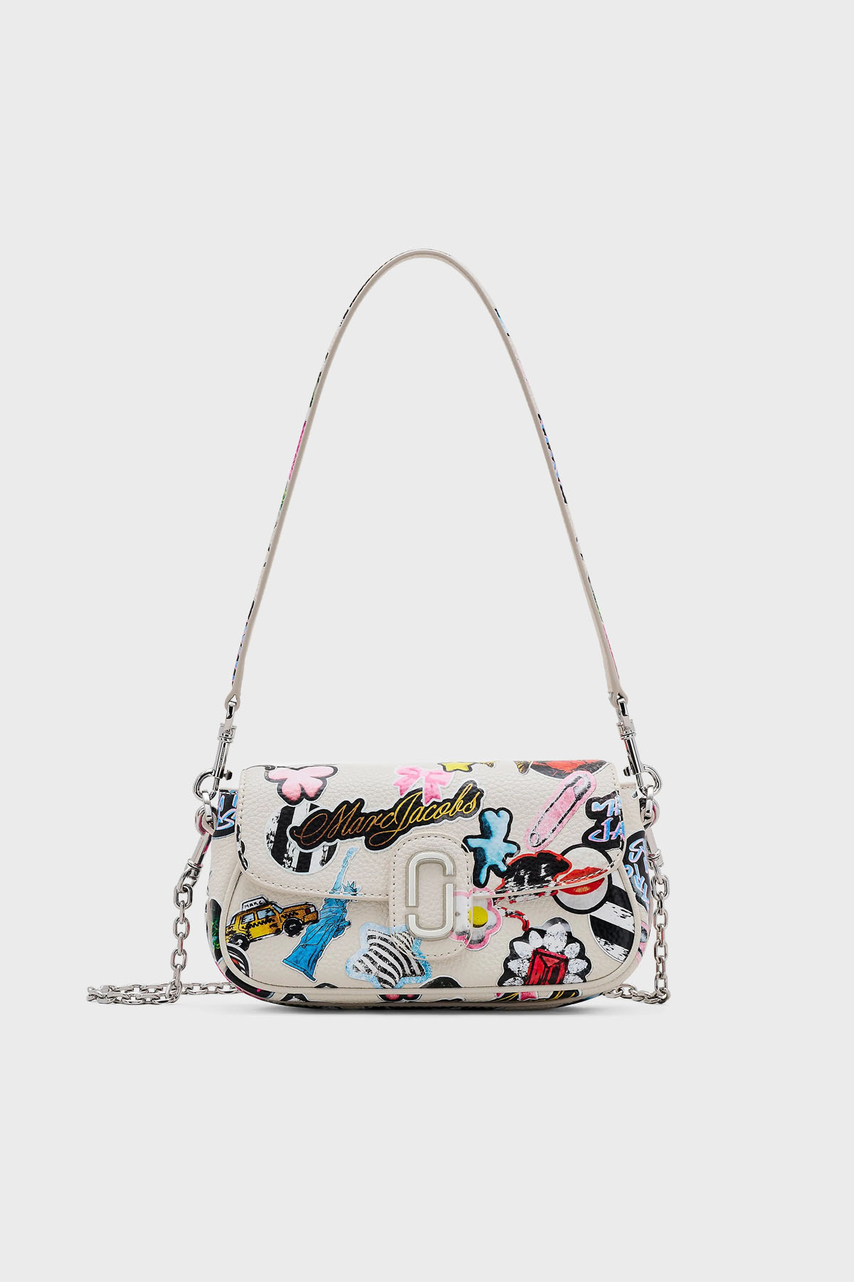 Marc Jacobs Hakiki Deri Baskılı Çıkarılabilir Zincir Askılı Kadın Çanta 2S5HSH027H02 101 BEYAZ