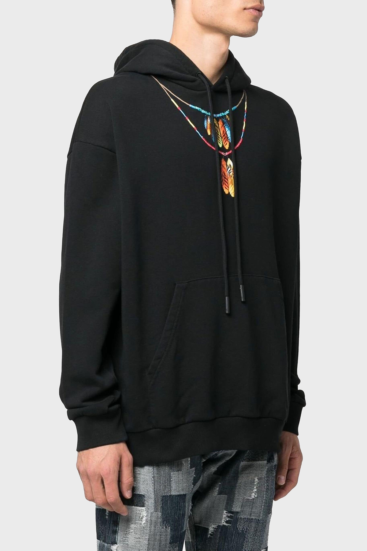 Marcelo Burlon Pamuklu Oversize Kapüşonlu Erkek Sweat CMBB040C99FLE0021025 SİYAH