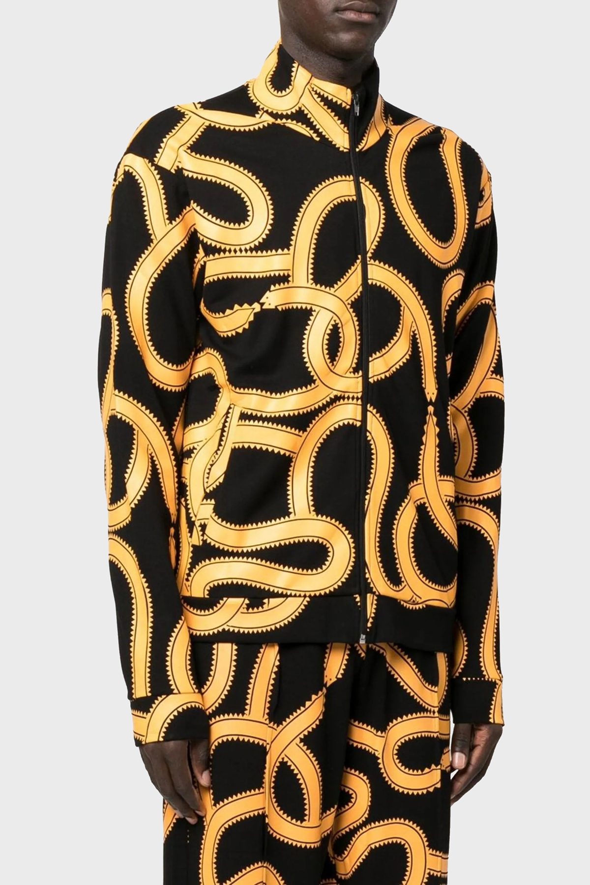 Marcelo Burlon Yılan Desenli Fermuarlı Cepli Dik Yaka Erkek Ceket CMBD007F22JER0011016 SİYAH-TURUNCU