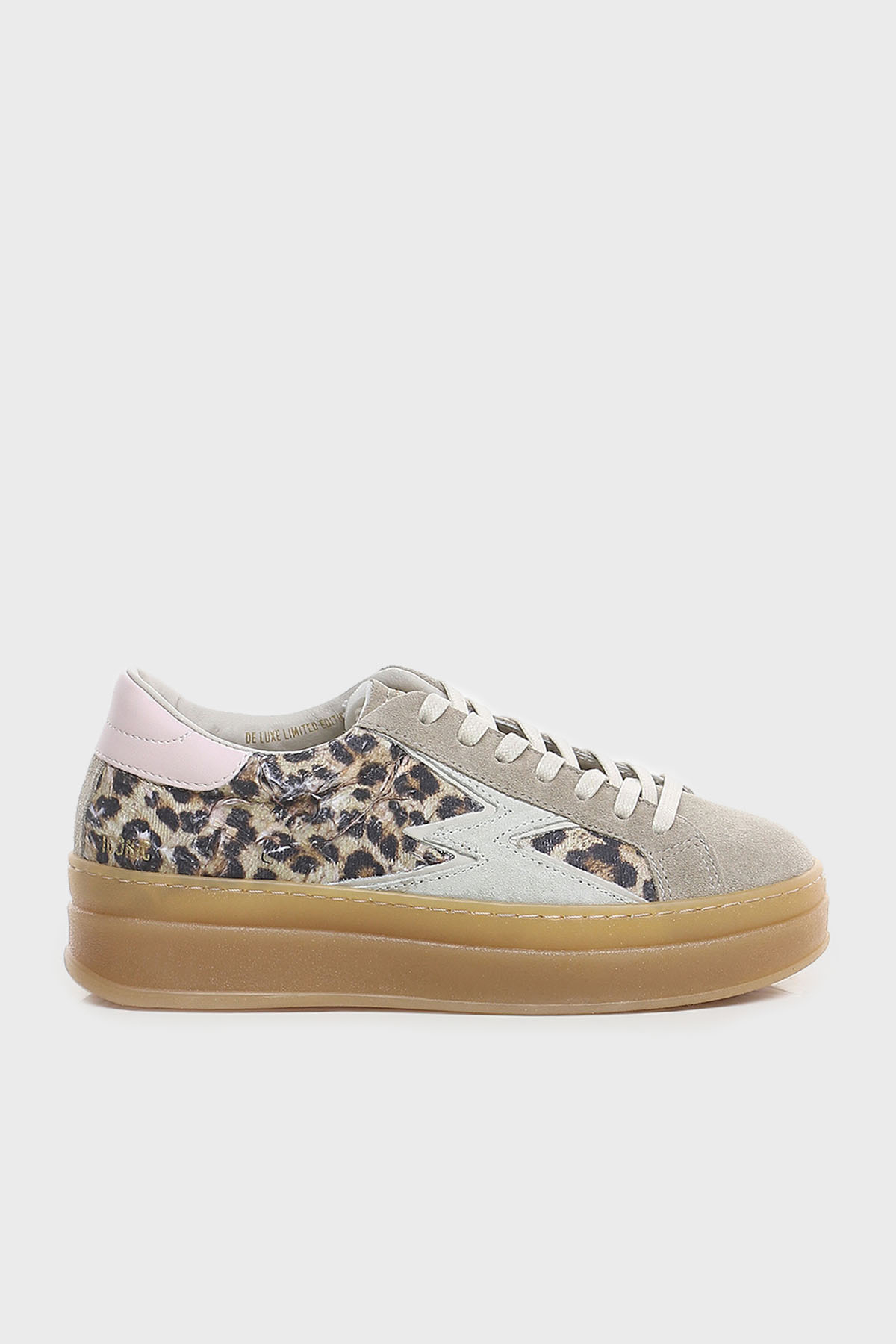 Moaconcept Deri Logolu Leopar ve Süet Detaylı Kalın Taban Sneaker Kadın Ayakkabı ID010 LEOPAR