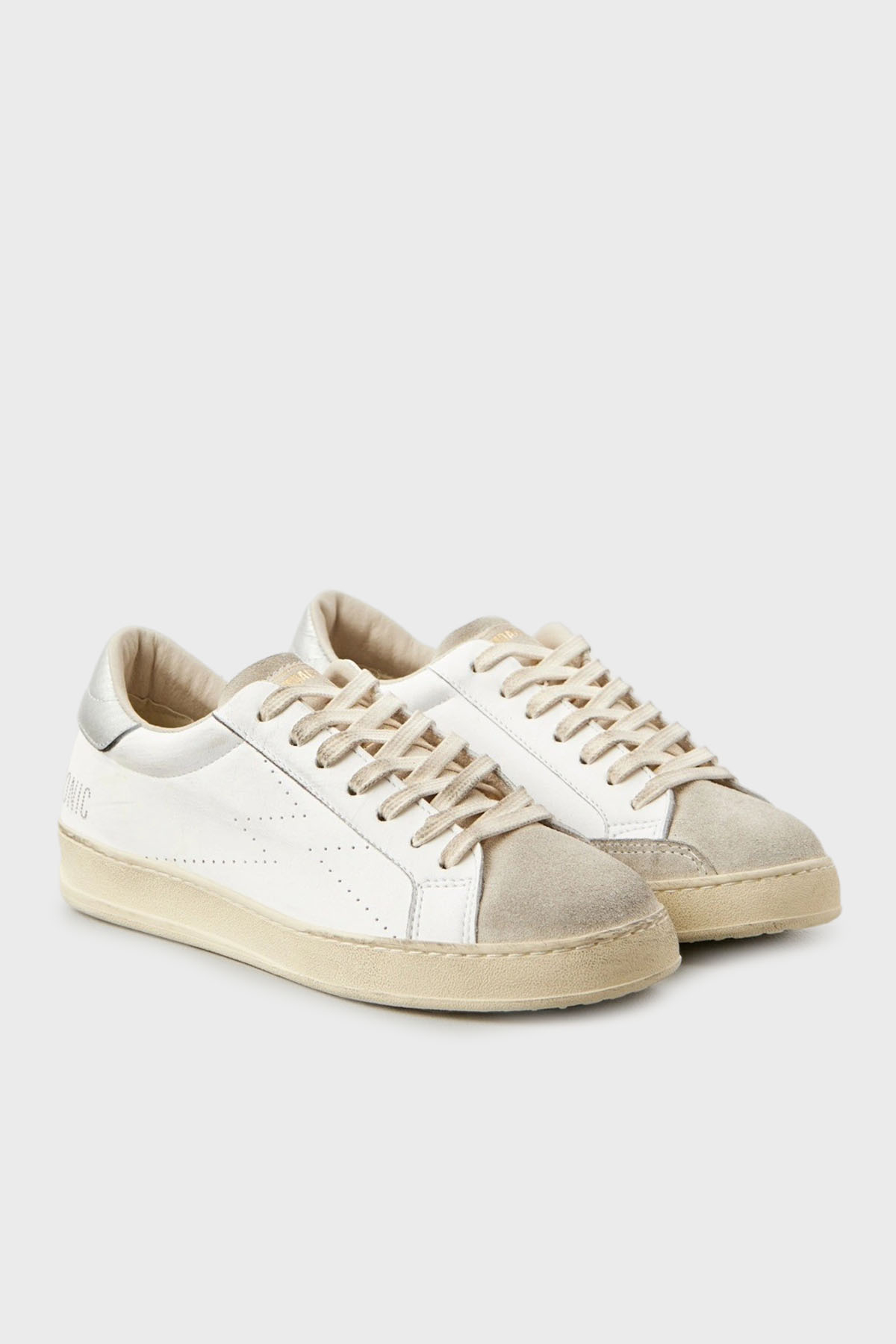 Moaconcept Deri Logolu Süet ve Metalik Detaylı Sneaker Kadın Ayakkabı IC019 BEYAZ