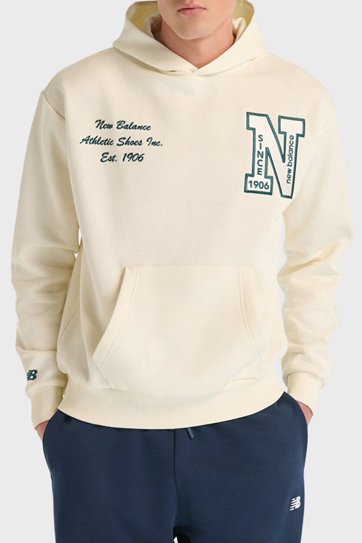 New Balance NB Lifestyle Pamuklu Oversize Logolu Kapüşonlu Unisex Sweat 0UNH3534SST BEJ