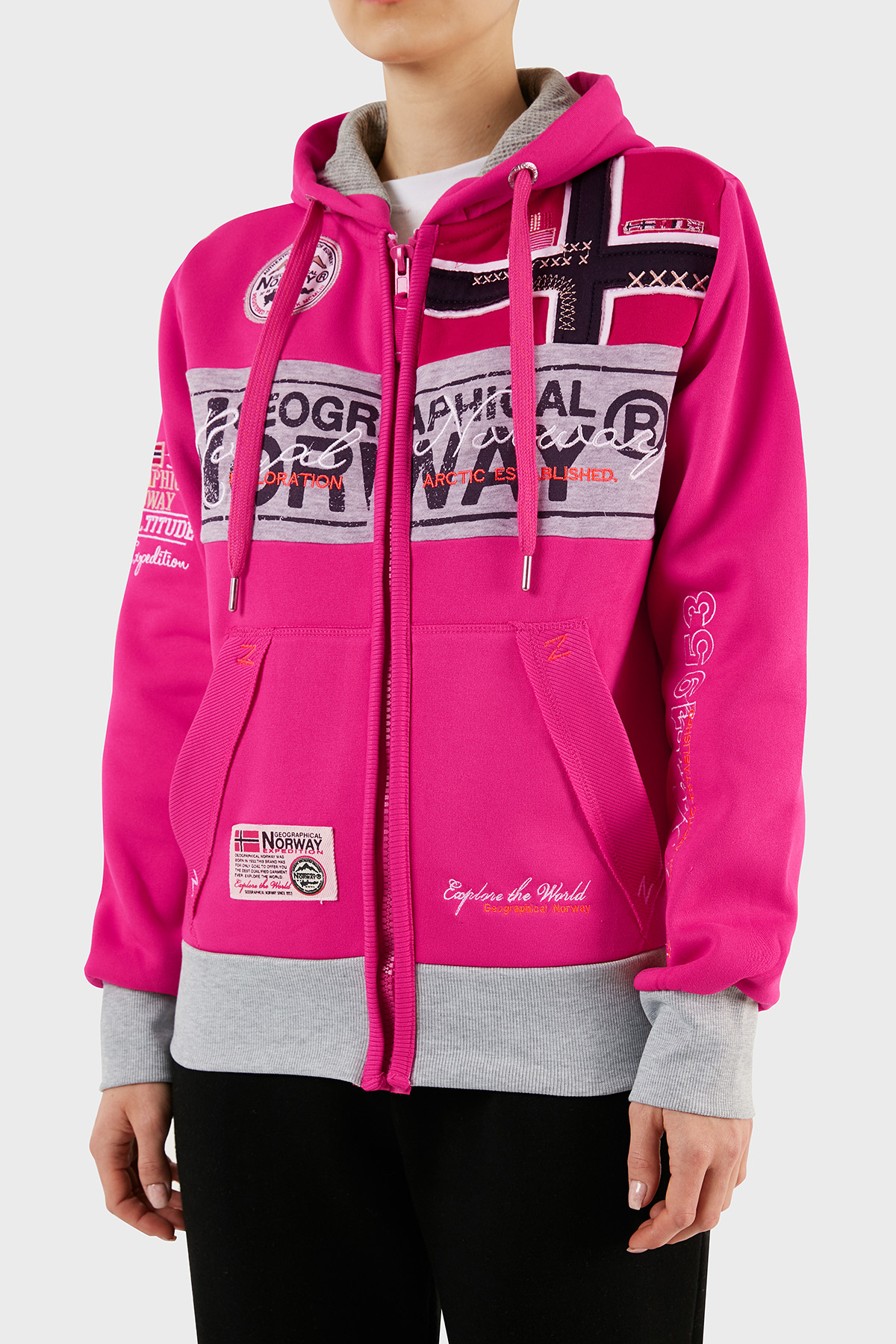 Norway Geographical İçi Şardonlu Kapüşonlu Kadın Sweat FLYERSW 1K FUŞYA