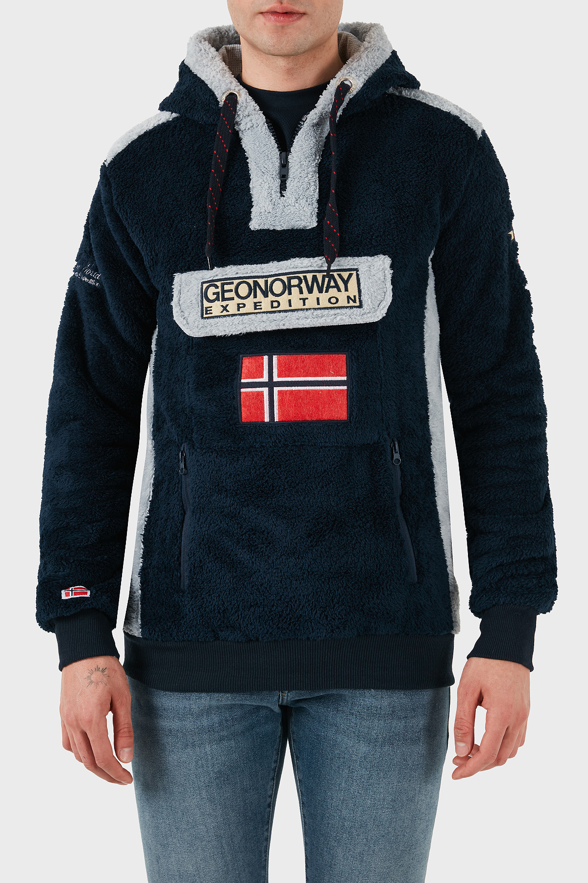Norway Geographical Kapüşonlu Yarım Fermuarlı Outdoor Polar Erkek Sweat GYMCLASSSHERCO LACİVERT