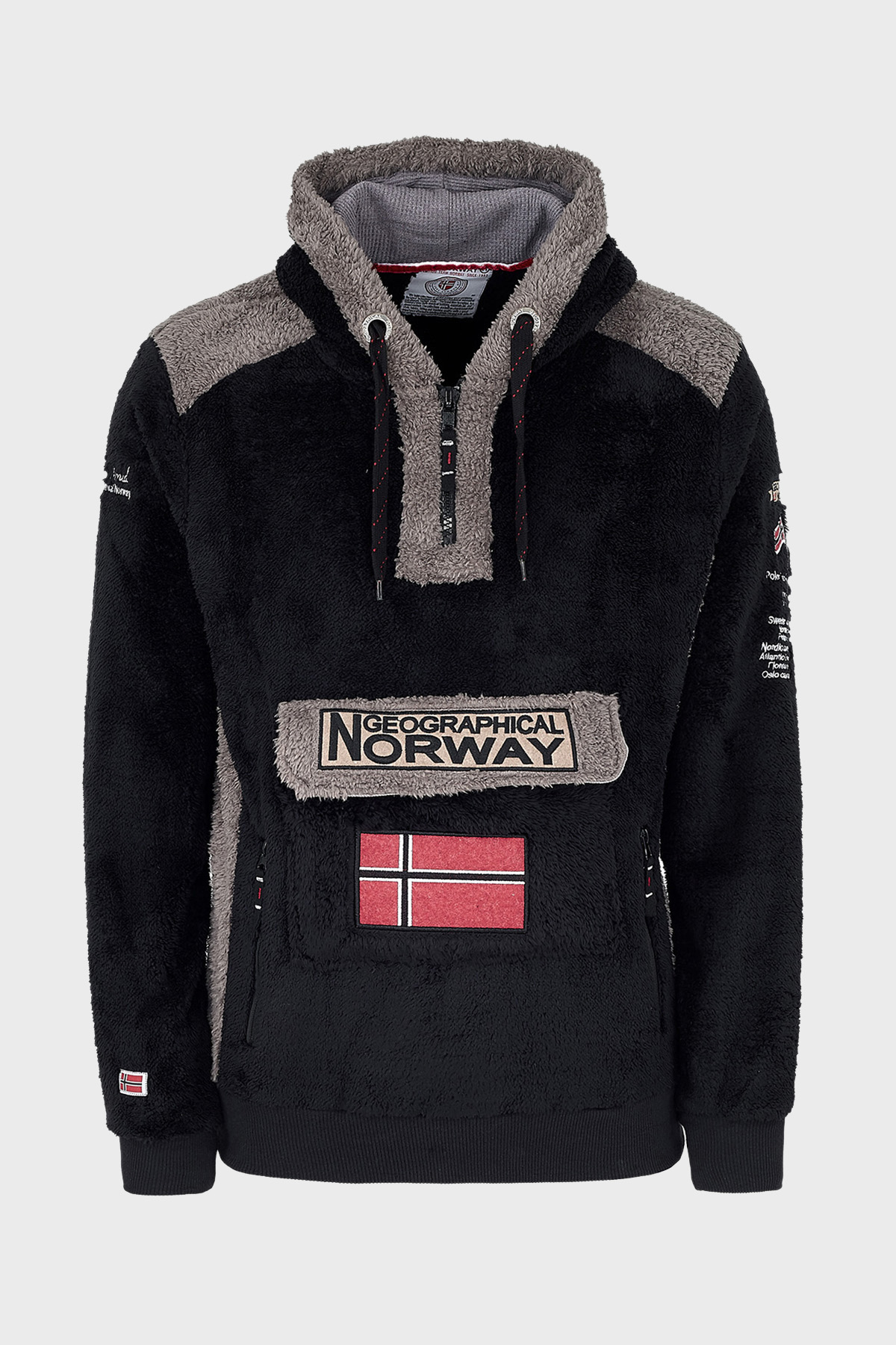 Norway Geographical Kapüşonlu Yarım Fermuarlı Outdoor Polar Erkek Sweat GYMCLASSSHERCO SİYAH