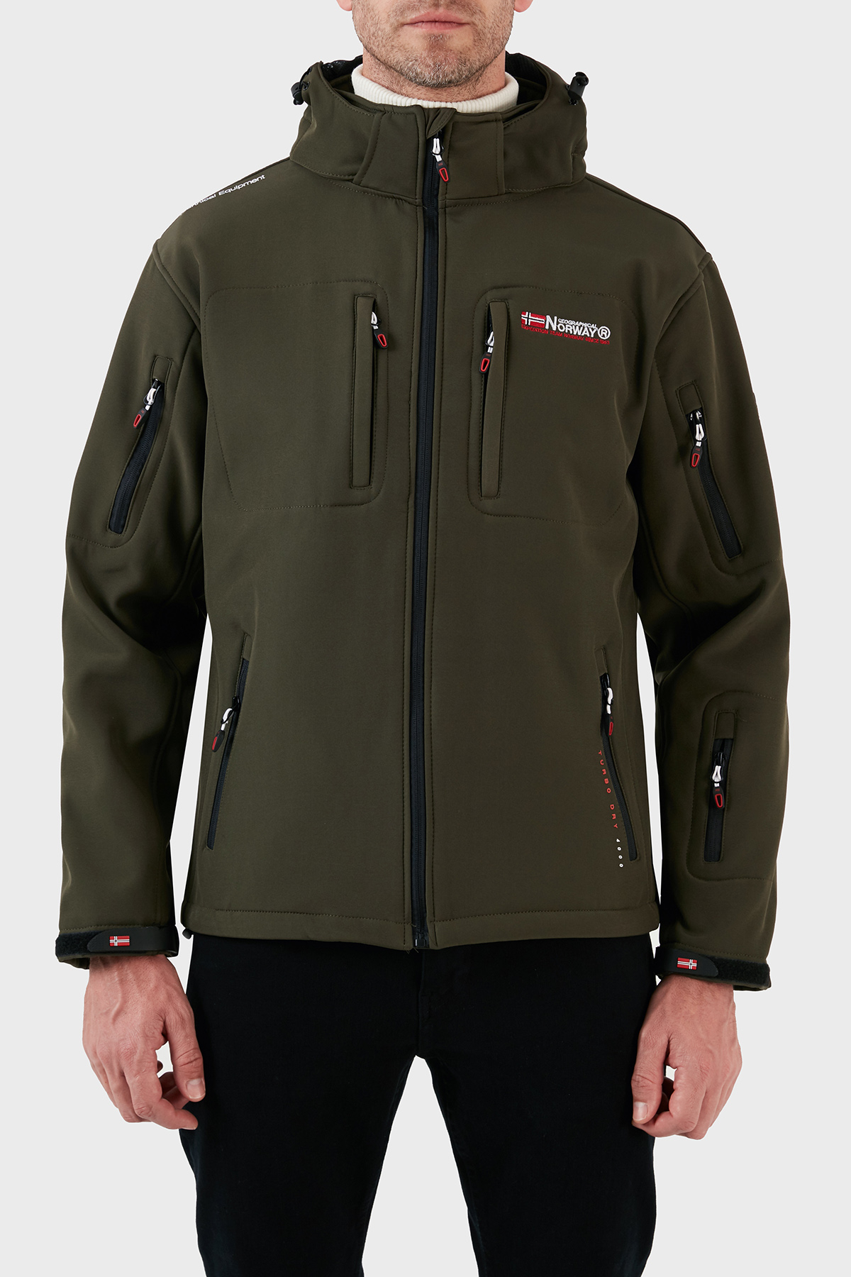 Norway Geographical Rüzgara Dayanıklı Softshell Kapüşonlu Outdoor Erkek Mont TUNAR HAKİ
